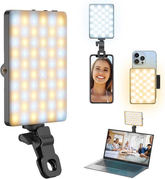 SKY-TOUCH 80 LED Selfie Fill Light,Phone Light,LED Light Clip Fill Conference,2000mAh Rechargeable, 3 Bright Modes,Portable Clip for Phone,Camera, Laptop, iPad,Selfie, Video Conference,Vlog
