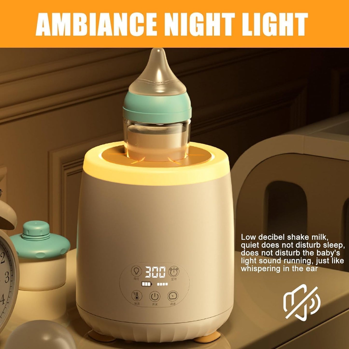 SKY-TOUCH Baby Milk Bottle Shaker,Automatic Warmer Feeding Baby Bottle,Portable Electric Feeding Milk Shaker,4-Speed Adjustment,LED Night Light + Thermal Insulation,Khaki 12 * 12 * 14.5cm