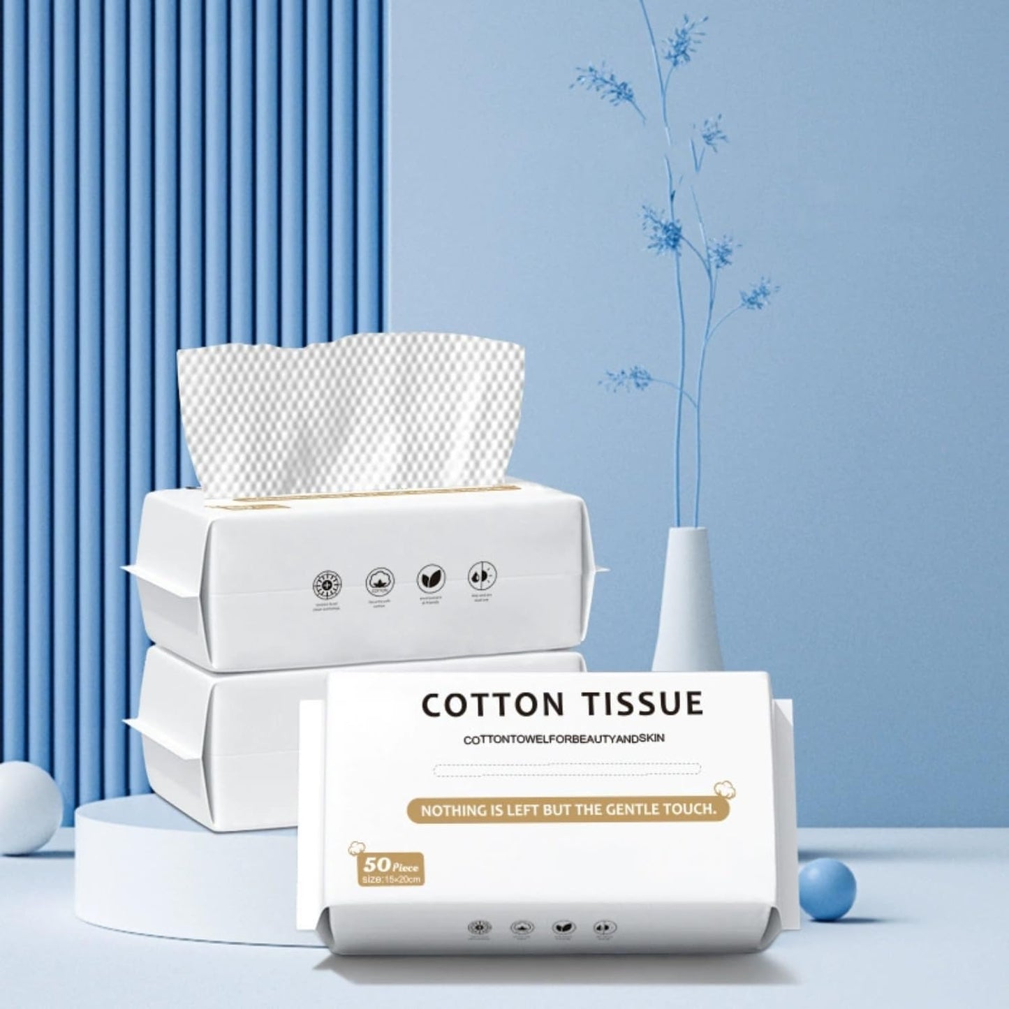 SKY-TOUCH Disposable Face Towels Cotton, Women Soft Clean Cloths for Washing, Face Towelette Lint Free for Cleansing, Skincare and Makeup Remover, Dry Wipes, (1 Pack/50 count)