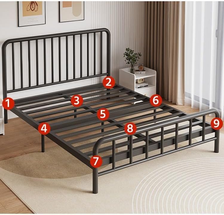 SKY-TOUCH Classic Metal Platform Single Bed Frame - Iron Art Headboard & Footboard, Under Bed Storage, Heavy Duty Iron Metal Platform Bed Frame, Black - 1.5m x 1.9m