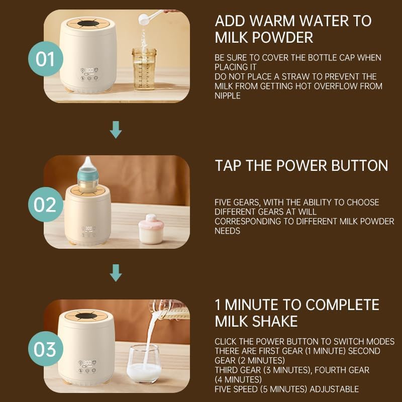 SKY-TOUCH Baby Milk Bottle Shaker,Automatic Warmer Feeding Baby Bottle,Portable Electric Feeding Milk Shaker,4-Speed Adjustment,LED Night Light + Thermal Insulation,Khaki 12 * 12 * 14.5cm