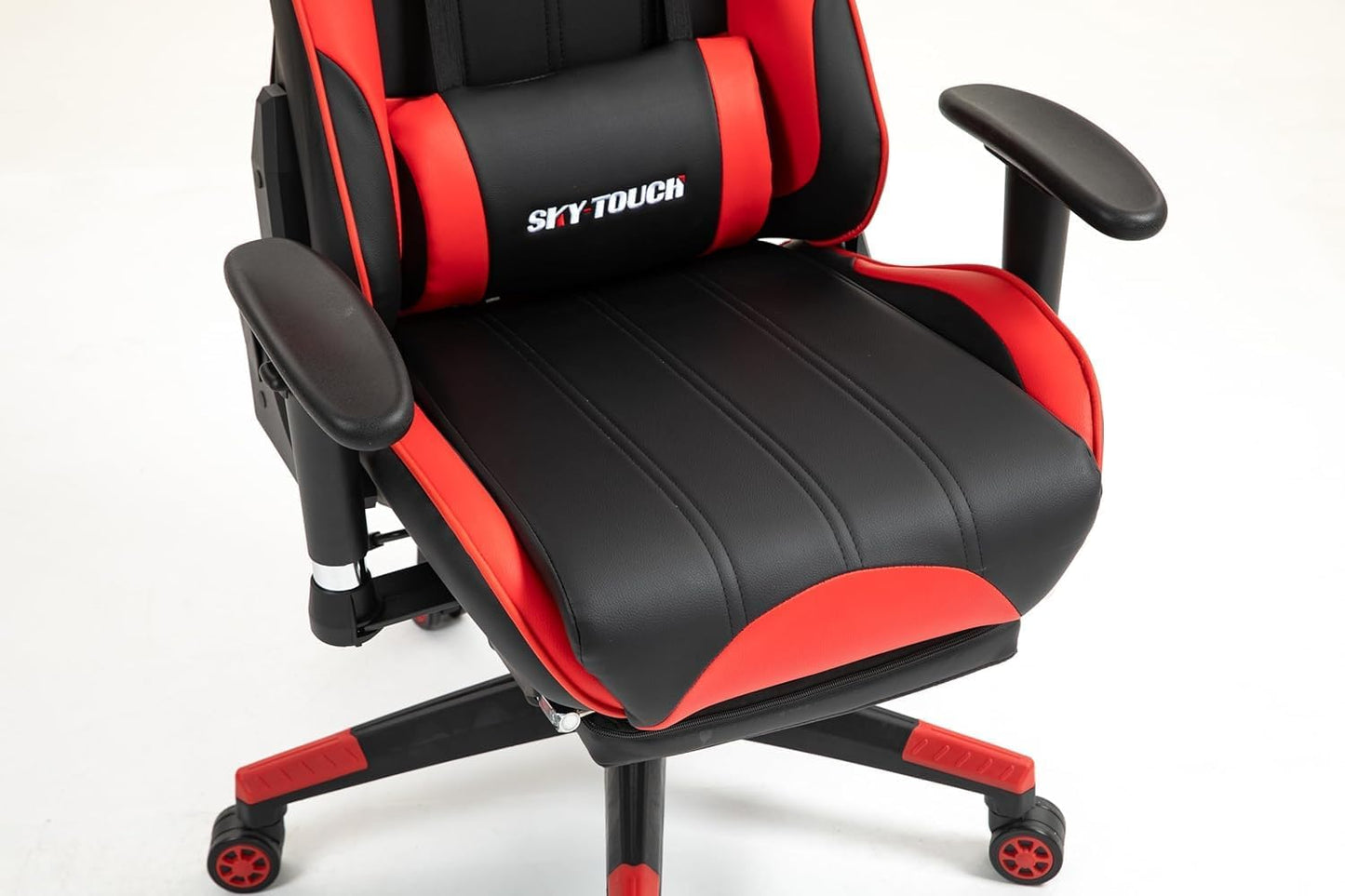 SKY-TOUCH Ergonomic Gaming Chair | PC Gaming Chair | Computer Chair | Reclining,Headrest,Footrest,Lumbar Support, Adjustable Armrests,Height Adjustable | Swivel,54x52x132cm, Red,Thickened Pu leather