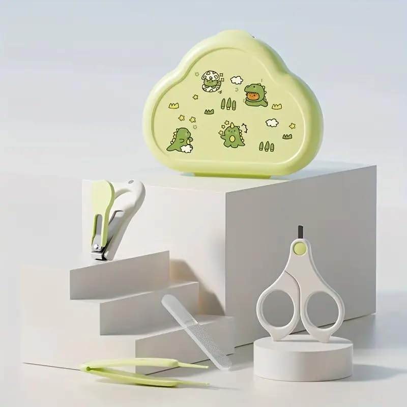 SKY-TOUCH Baby Nail Care Kit for & - Safe & Gentle Complete Set with Nail Clipper, Scissors, Cuticle Pusher & Nail File - Portable Newborn Grooming Tools (Pink/Green) - Baby Nail Trimmer Set, 12x10cm