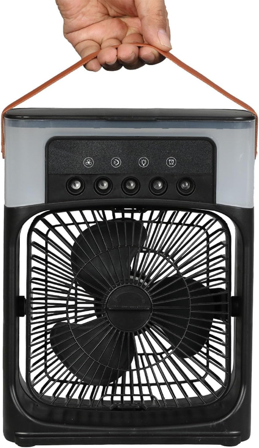 SKY-TOUCH 4 in 1 Portable Desk Fan with Cooling Mist,with 90° Oscillation,with Timer 1-3H, 3 Wind Speeds, 5 Spray Modes, 7 Colour Night Light for Home, Office, Bedroom, Black- 600ml Water Tank