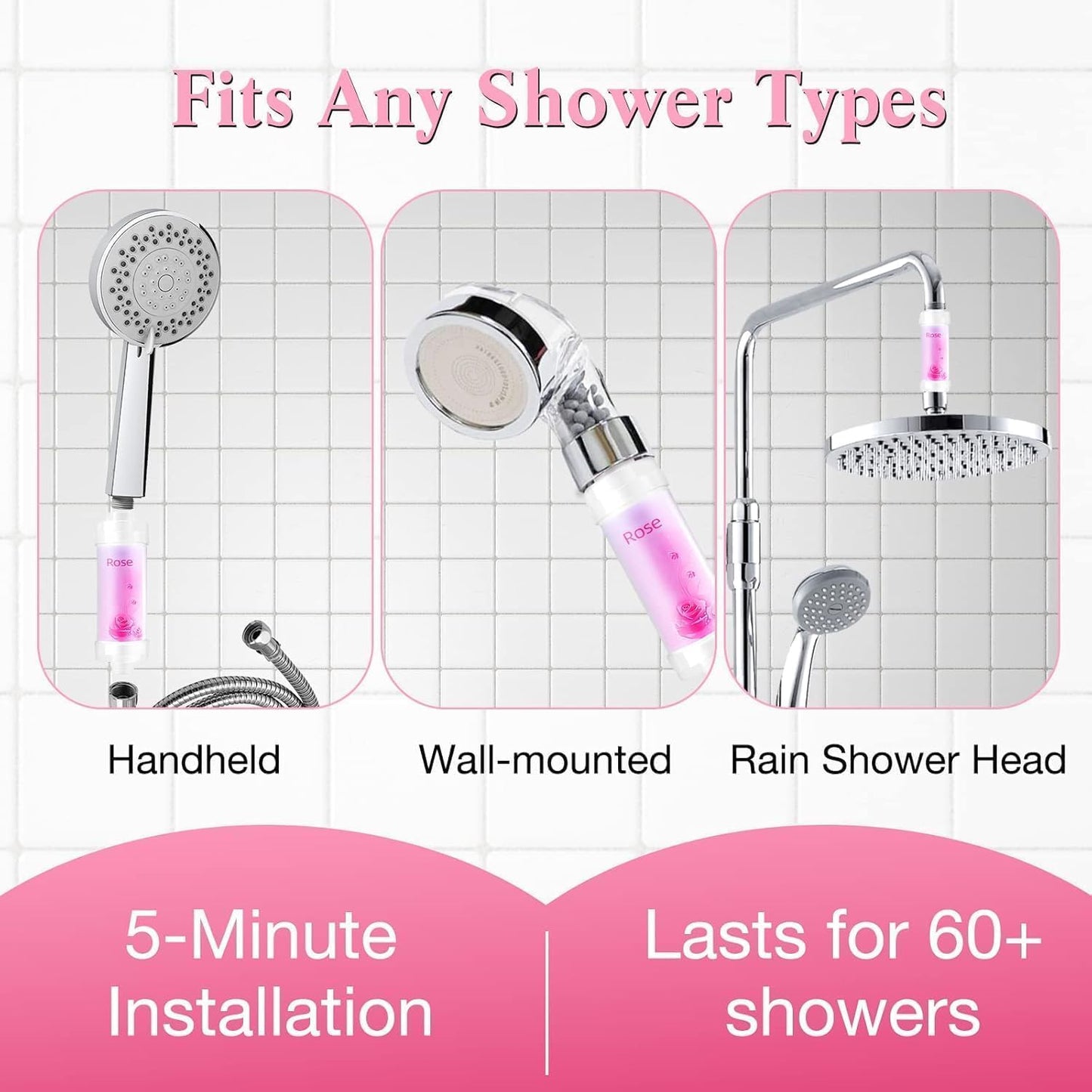 SKY-TOUCH Rose Vitamin C Shower Filter : Aromatherapy Hard Water Softener Chlorine & Fluoride Shower Filter Easy Installation for Universal Output Showerhead for Healthier Skin & Hair