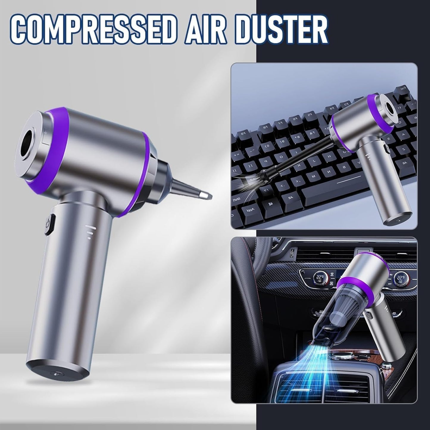 SKY-TOUCH Portable Handheld Cordless Vacuum Cleaner, 16000PA Wireless Mini Vacuum Cleaner 4-in-1 Compressed Air Duster & Air Blower & Pump for Camping, Home, Car, Office, Pets - 6000mAh