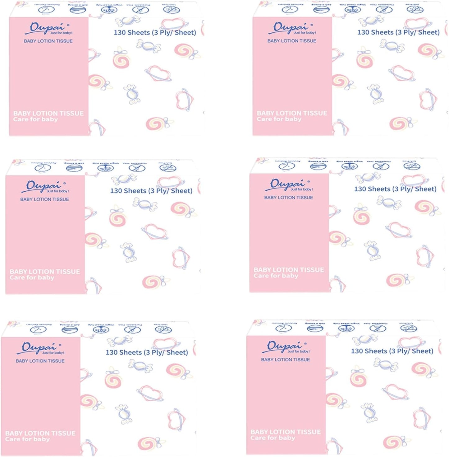 SKY-TOUCH Baby Facial Tissues,130 Tissues per Pack baby Ultra Soft & Moisturizing Wipes for Baby's SensitiveSkin,Hypoallergenic Facial Tissue with Gentle Care LotionTravel&HomeUse(6 Pack-780 Tissues)