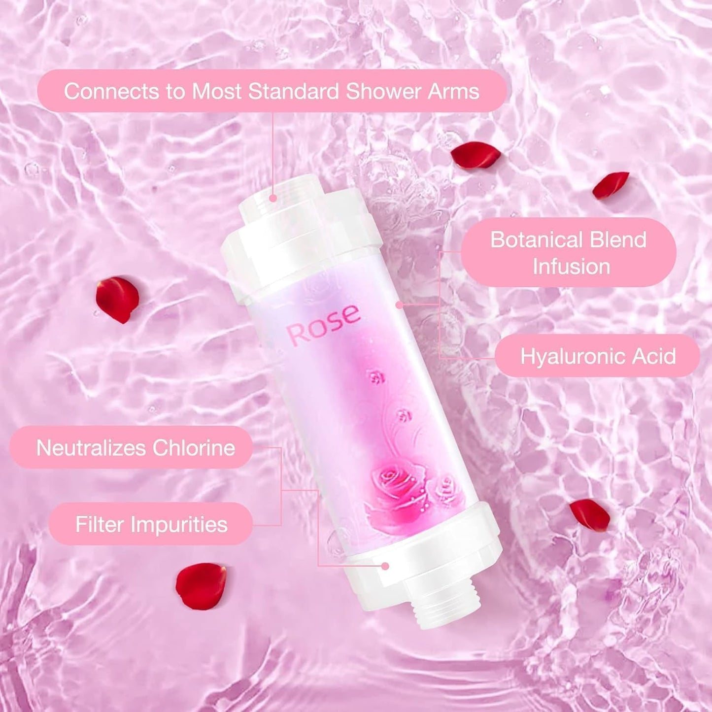 SKY-TOUCH Rose Vitamin C Shower Filter : Aromatherapy Hard Water Softener Chlorine & Fluoride Shower Filter Easy Installation for Universal Output Showerhead for Healthier Skin & Hair