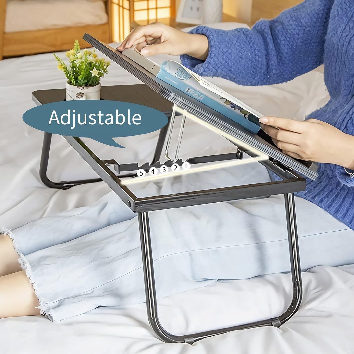 SKY-TOUCH Foldable Laptop Desk for Bed Couch, Adjustable Height Tilt Portable Laptop Stand for Desk, Small Lap Desk, Non-slip Table for Computer and Writing, PC Tray Table with Cup Holder for Sofa