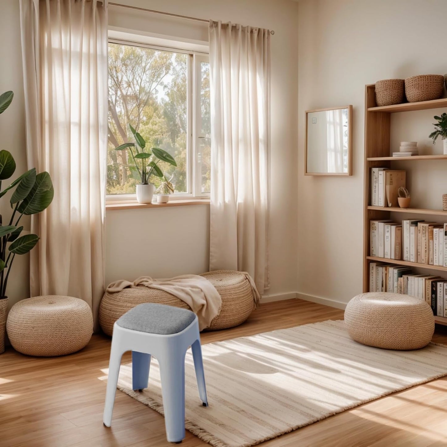 SKY-TOUCH 1pcs Durable Stacking Stools,Backless Stackable Stools Portable Plastic Stack Stools,Comfortable fabric cushions,For Makeup,Kitchen Dining,Classroom,Students,(Grey Color),31 * 31 * 48cm