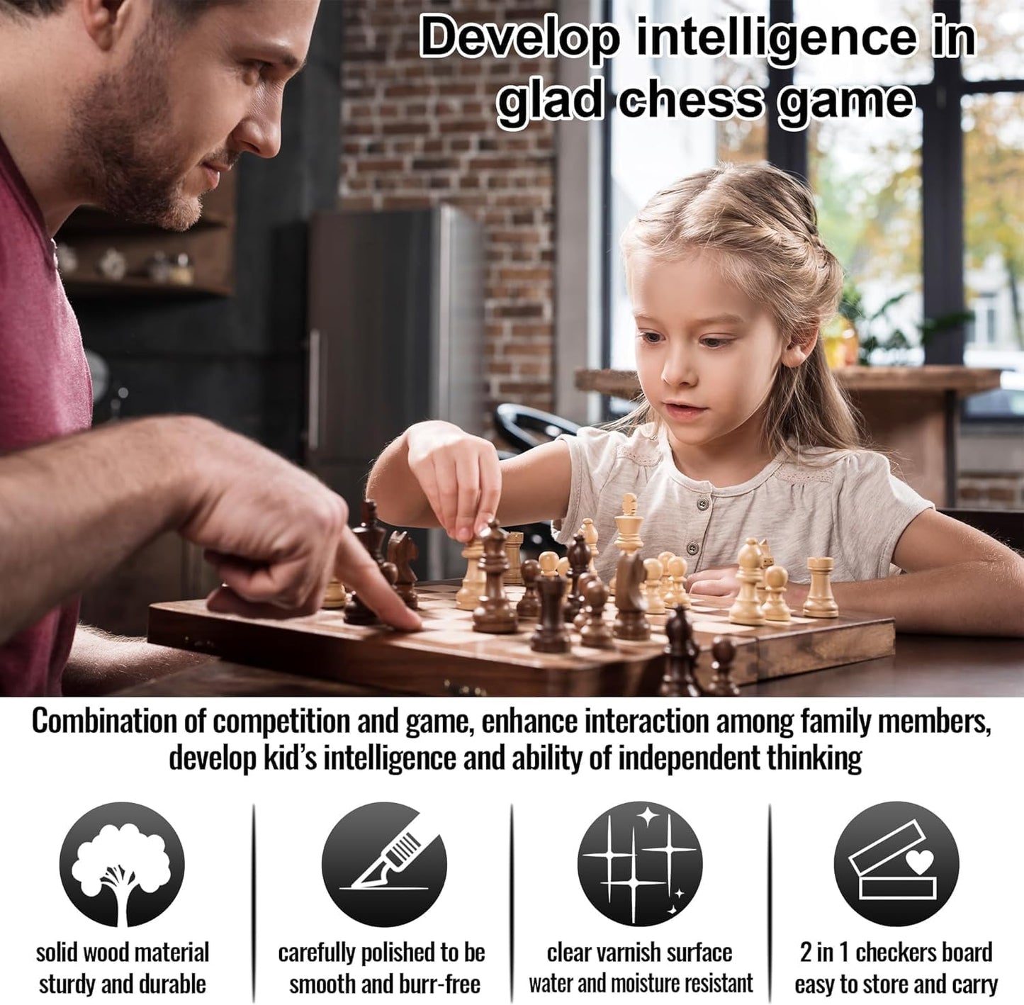 SKY-TOUCH Magnetic Wooden Chess Set, Chess Set, Chess Board, Adult Magnetic Chess Board Set,Classic Handmade Game Board,Portable and Folding Game Board for Kids and Adults,Beginners and Professionals