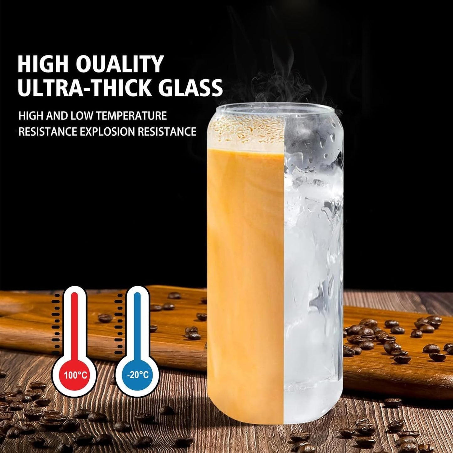 SKY-TOUCH 2 Pcs 550ml Glass Cups with Bamboo Lids and Straws, Clear Iced Coffee Glasses Set, Cute Aesthetic Reusable Drinking Tumblers for Tea, Coffee, Smoothie, Soda