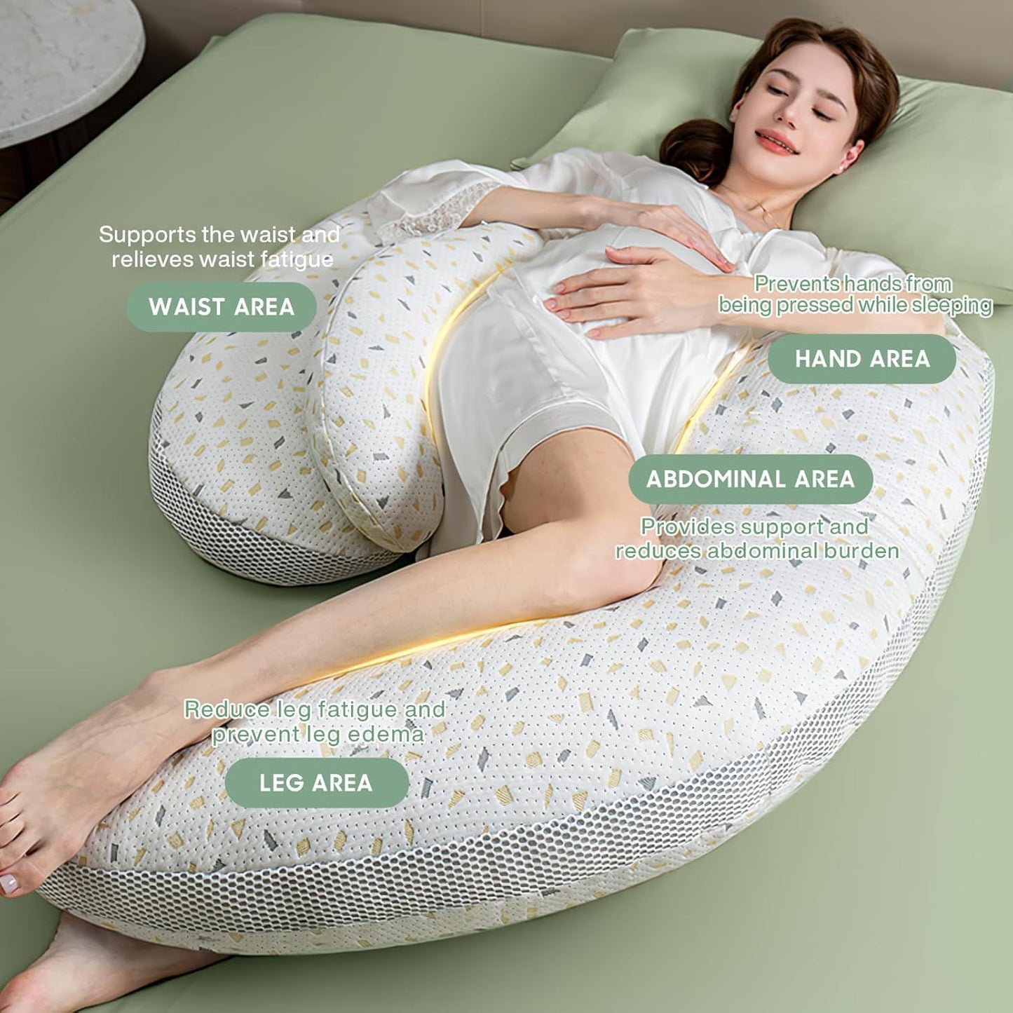 SKY-TOUCH Pregnancy pillow,Side Sleeper Pillow Pregnant,Support Waist, Abdomen and Legs,Comfortable Side Sleeping Waist Belly Back Support U-shaped Multifunctional Pillow,Removable and washable