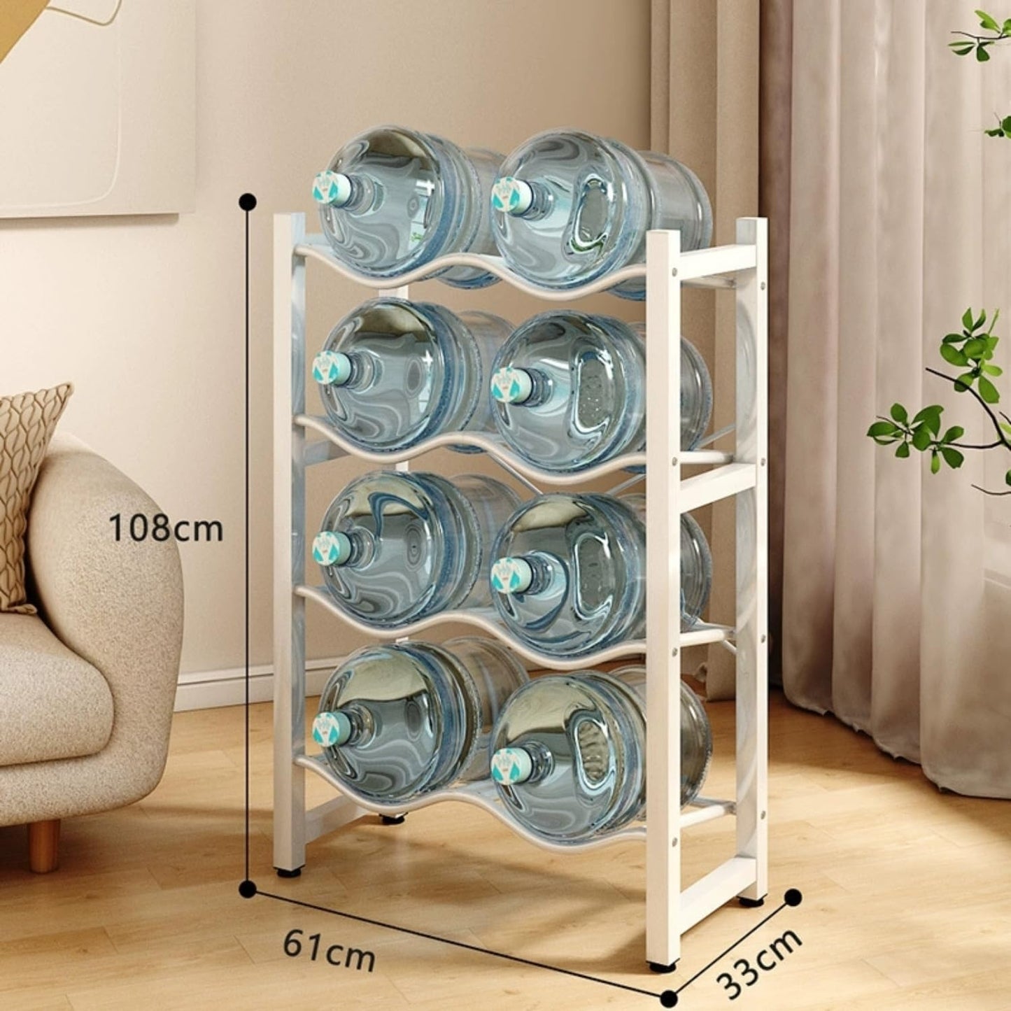 SKY TOUCH Water Bottle Storage Stand 4 Tier, Water Bottle Holder 8 Bottles of 5 Gallons Heavy Duty Water Jug Rack for Kitchen Home and Office Easy To Assemble, White