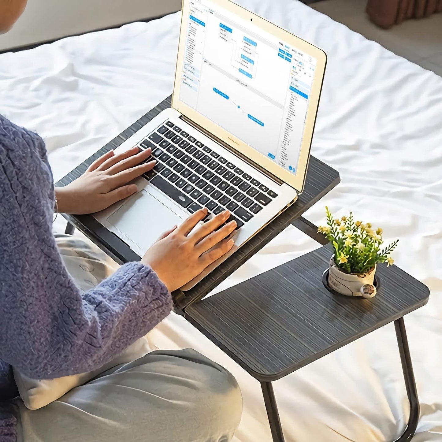 SKY-TOUCH Foldable Laptop Desk for Bed Couch, Adjustable Height Tilt Portable Laptop Stand for Desk, Small Lap Desk, Non-slip Table for Computer and Writing, PC Tray Table with Cup Holder for Sofa