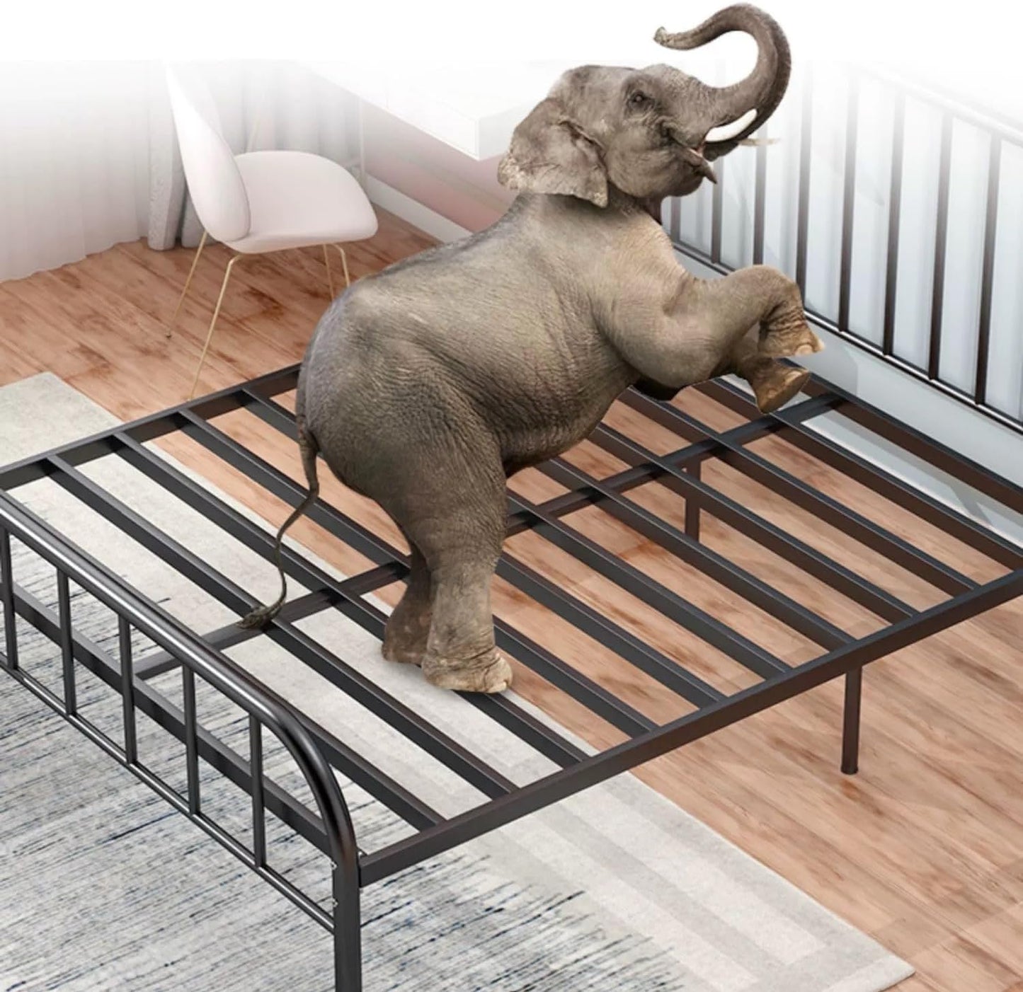 SKY-TOUCH Classic Metal Platform Single Bed Frame - Iron Art Headboard & Footboard, Under Bed Storage, Heavy Duty Iron Metal Platform Bed Frame, Black - 1.5m x 1.9m