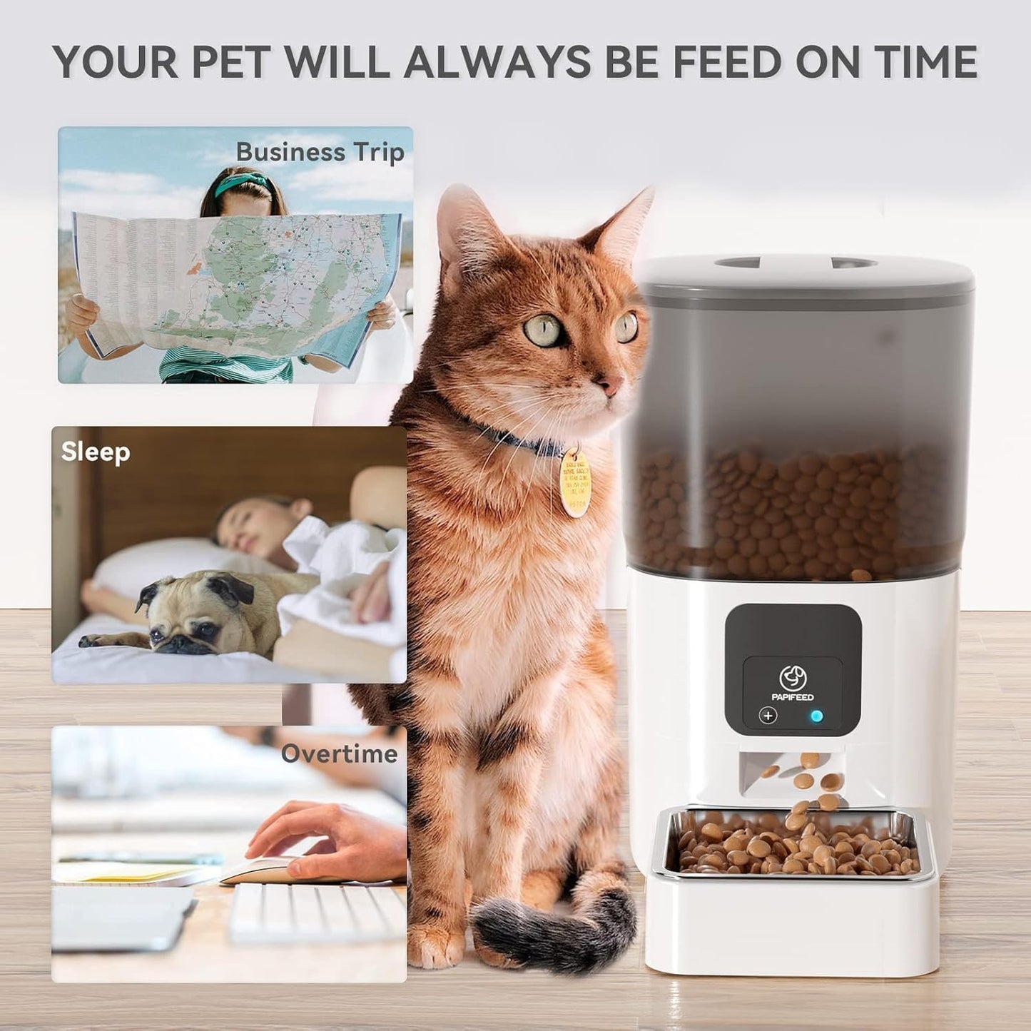 SKY-TOUCH Smart Automatic Cat Feeders: WiFi Pet Feeder with APP Control for Remote Feeding, Detachable for Easy Clean, Automatic Cat Food Dispenser with Alexa,1-30 Meals Per Day for Dog (6L/25Cup)
