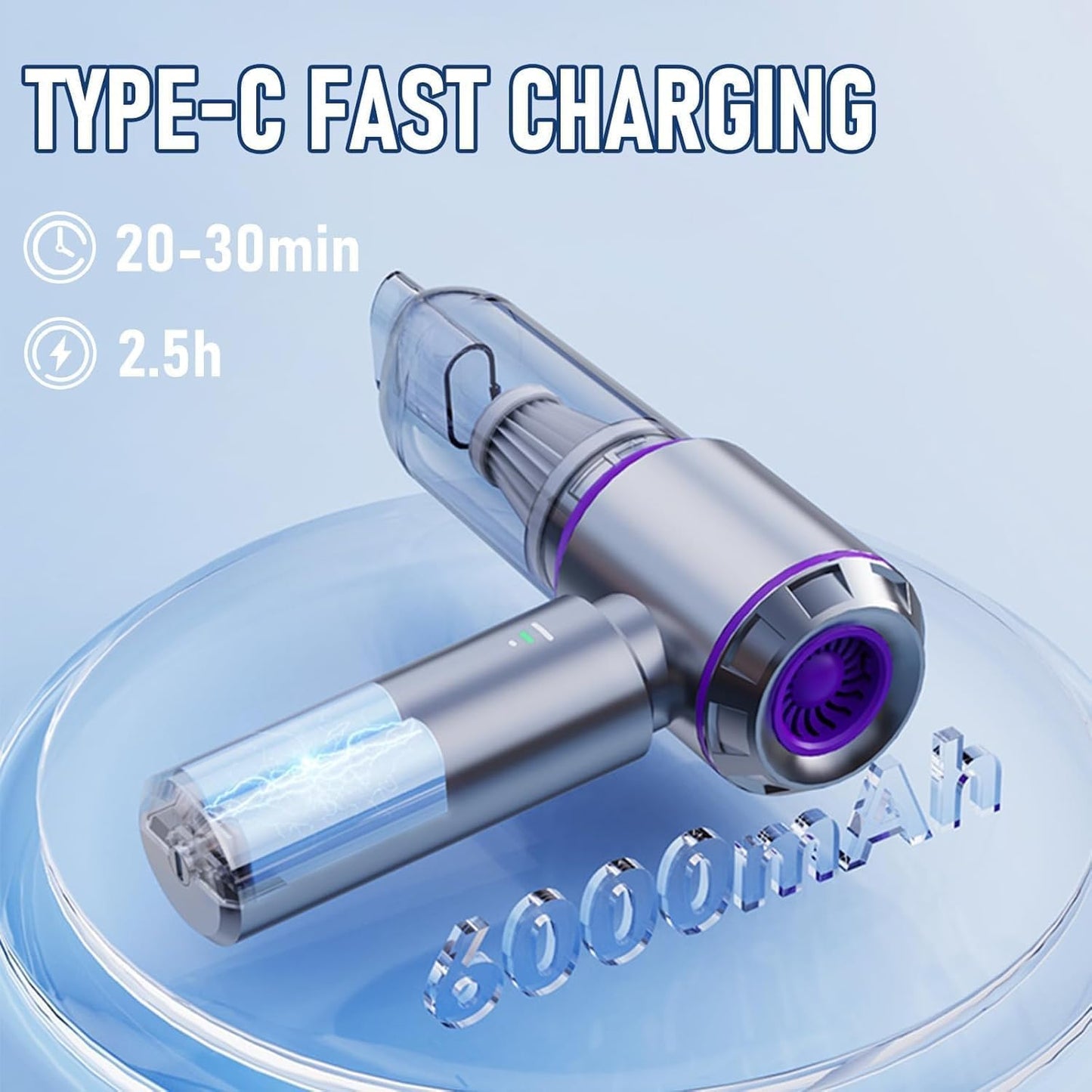 SKY-TOUCH Portable Handheld Cordless Vacuum Cleaner, 16000PA Wireless Mini Vacuum Cleaner 4-in-1 Compressed Air Duster & Air Blower & Pump for Camping, Home, Car, Office, Pets - 6000mAh