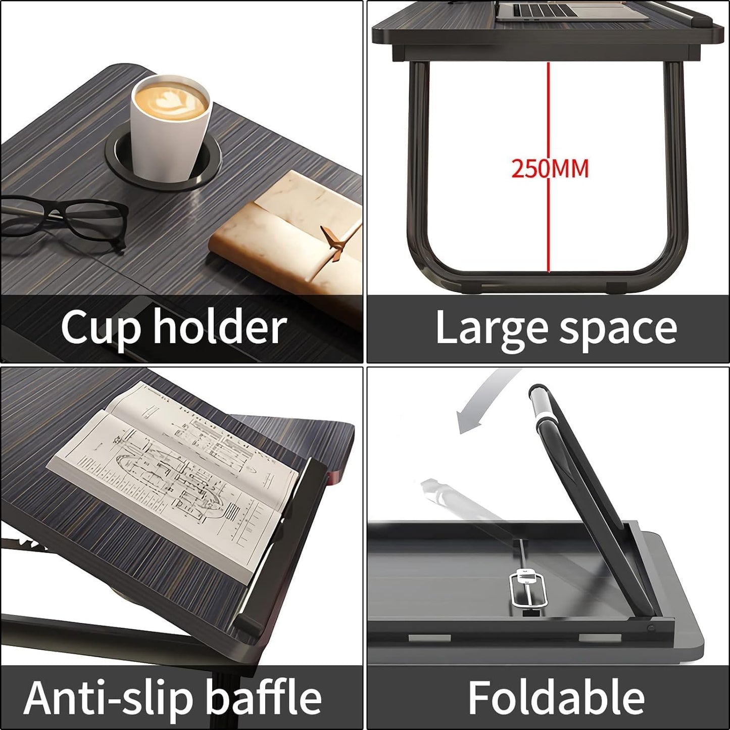 SKY-TOUCH Foldable Laptop Desk for Bed Couch, Adjustable Height Tilt Portable Laptop Stand for Desk, Small Lap Desk, Non-slip Table for Computer and Writing, PC Tray Table with Cup Holder for Sofa