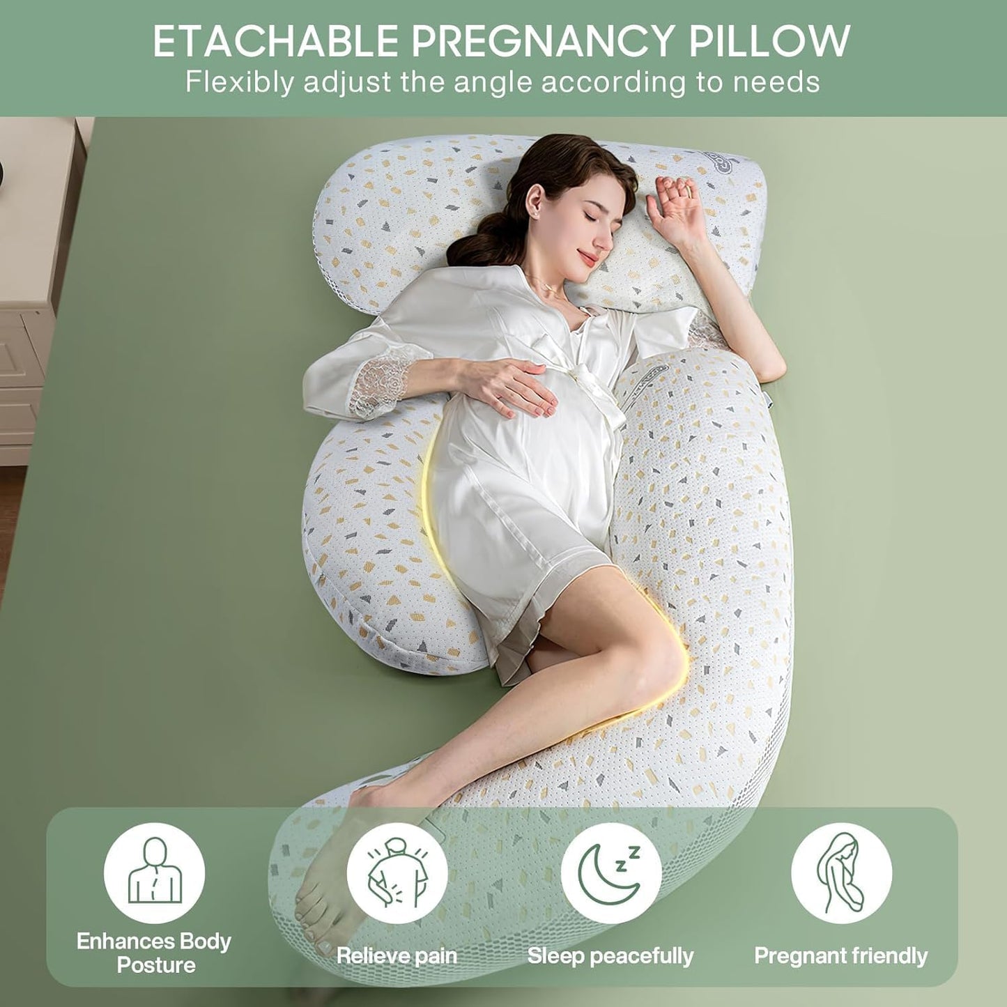 SKY-TOUCH Pregnancy pillow,Side Sleeper Pillow Pregnant,Support Waist, Abdomen and Legs,Comfortable Side Sleeping Waist Belly Back Support U-shaped Multifunctional Pillow,Removable and washable