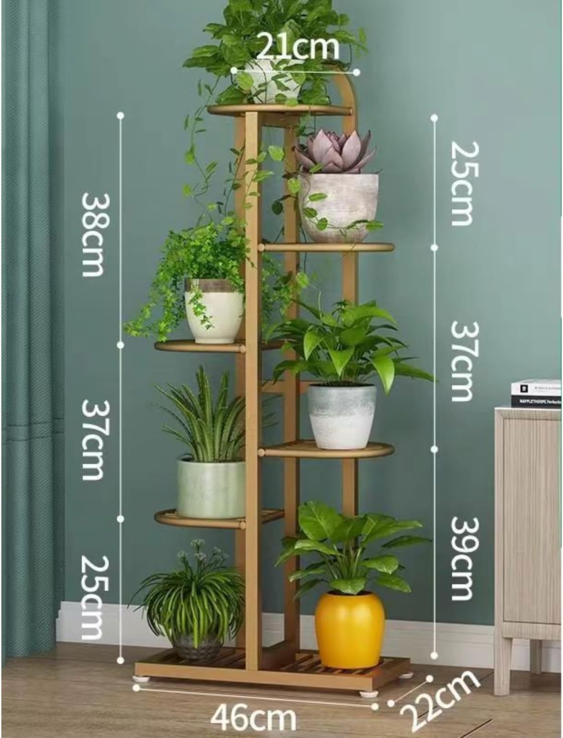 SKY-TOUCH 6-Tier Metal Plant Stand with Movable wheels – Tall 118cm Flower Shelf, Indoor/Outdoor Plant Organizer & Display Rack for Garden, Patio, or Living Room, Golden,47*118cm