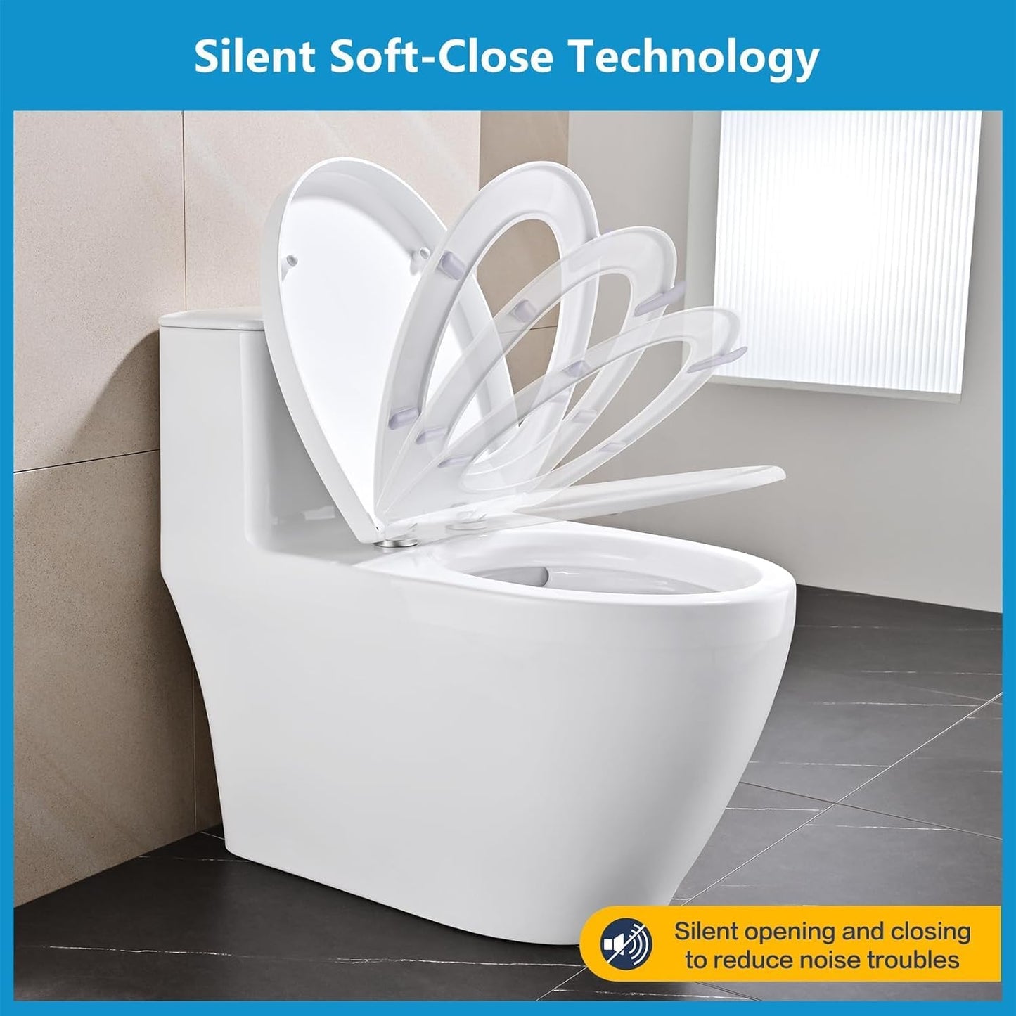 SKY-TOUCH U Shape Toilet Seat, Soft Close Toilet Seat, Removable Potty Training Toilet Seat, Easy to Clean Simple Installation Top and Bottom Fittings, 45x36.5cm