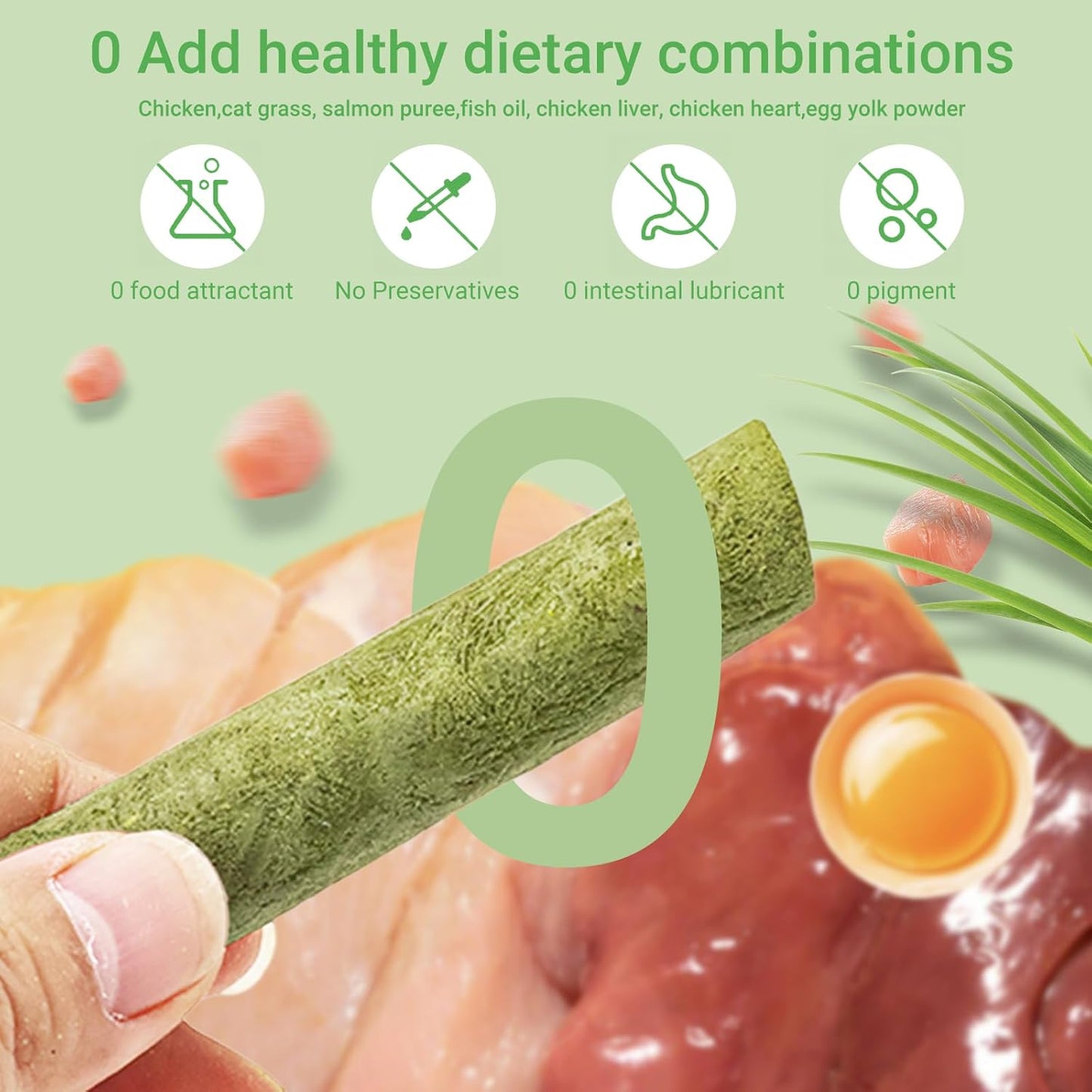 SKY-TOUCH 16 Pieces Cat Grass Treats for Cats, Edible Cat Chew Sticks Toys, Natural Dried Treats Snacks for Hairball Removal&Teeth Cleaning, Light Green - Increase Appetite,100g