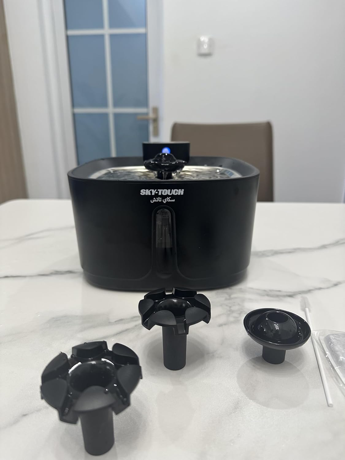 SKY-TOUCH Intelligent Induction Cat Water Fountain|3.2L Cordless Water Dispenser|30dB Ultra Quiet|60-Day Battery Life|1.5M Infrared Sensor|3 Water spray Modes|Low energy consumption, Black,21*21*14cm