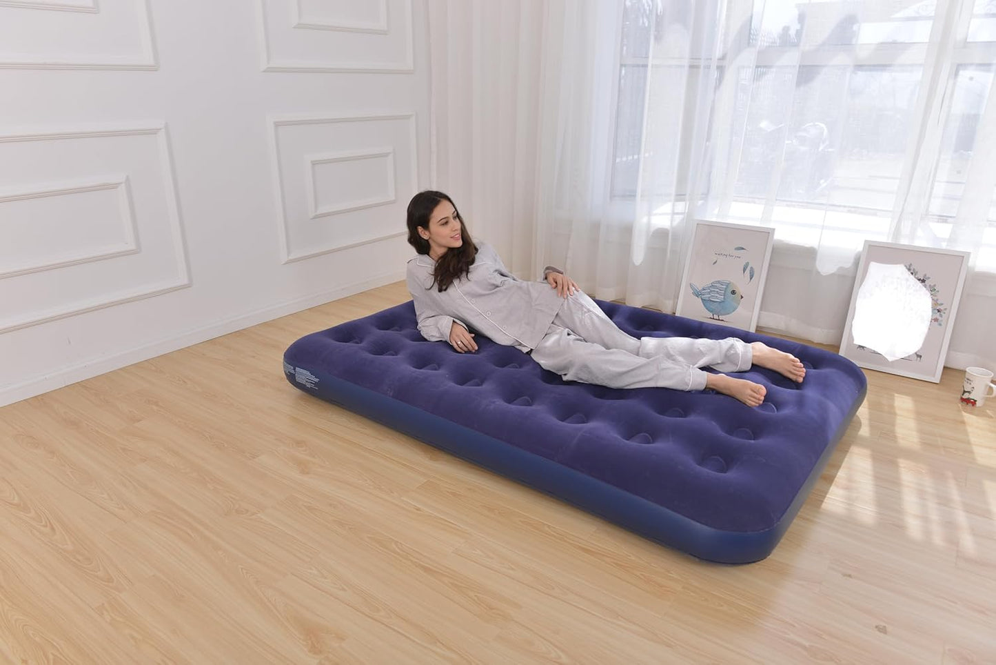 SKY-TOUCH Single Air Mattress without Pump : Portable Camping Airbed with Storage Bag for Home Outdoors Hiking Camping Travel (191 * 73 * 22cm Blue)