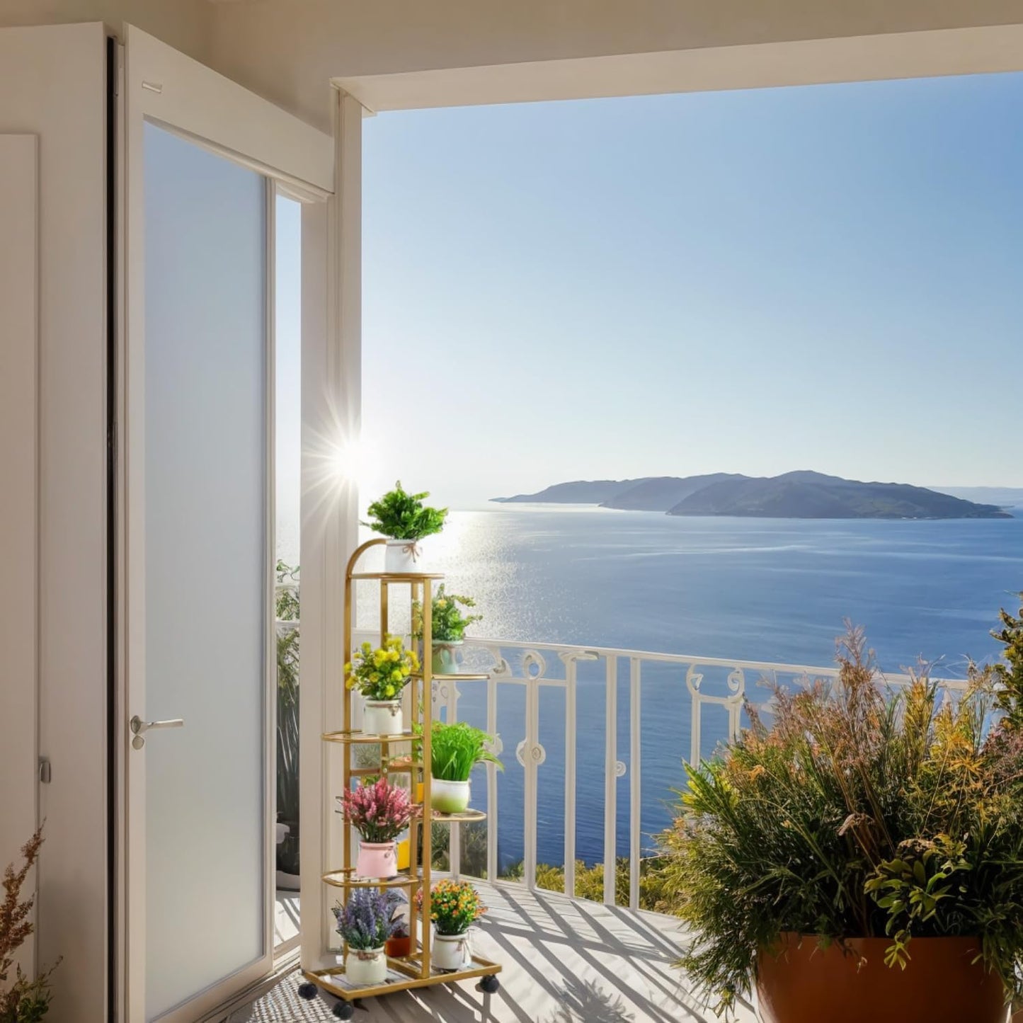 SKY-TOUCH 6-Tier Metal Plant Stand with Movable wheels – Tall 118cm Flower Shelf, Indoor/Outdoor Plant Organizer & Display Rack for Garden, Patio, or Living Room, Golden,47*118cm