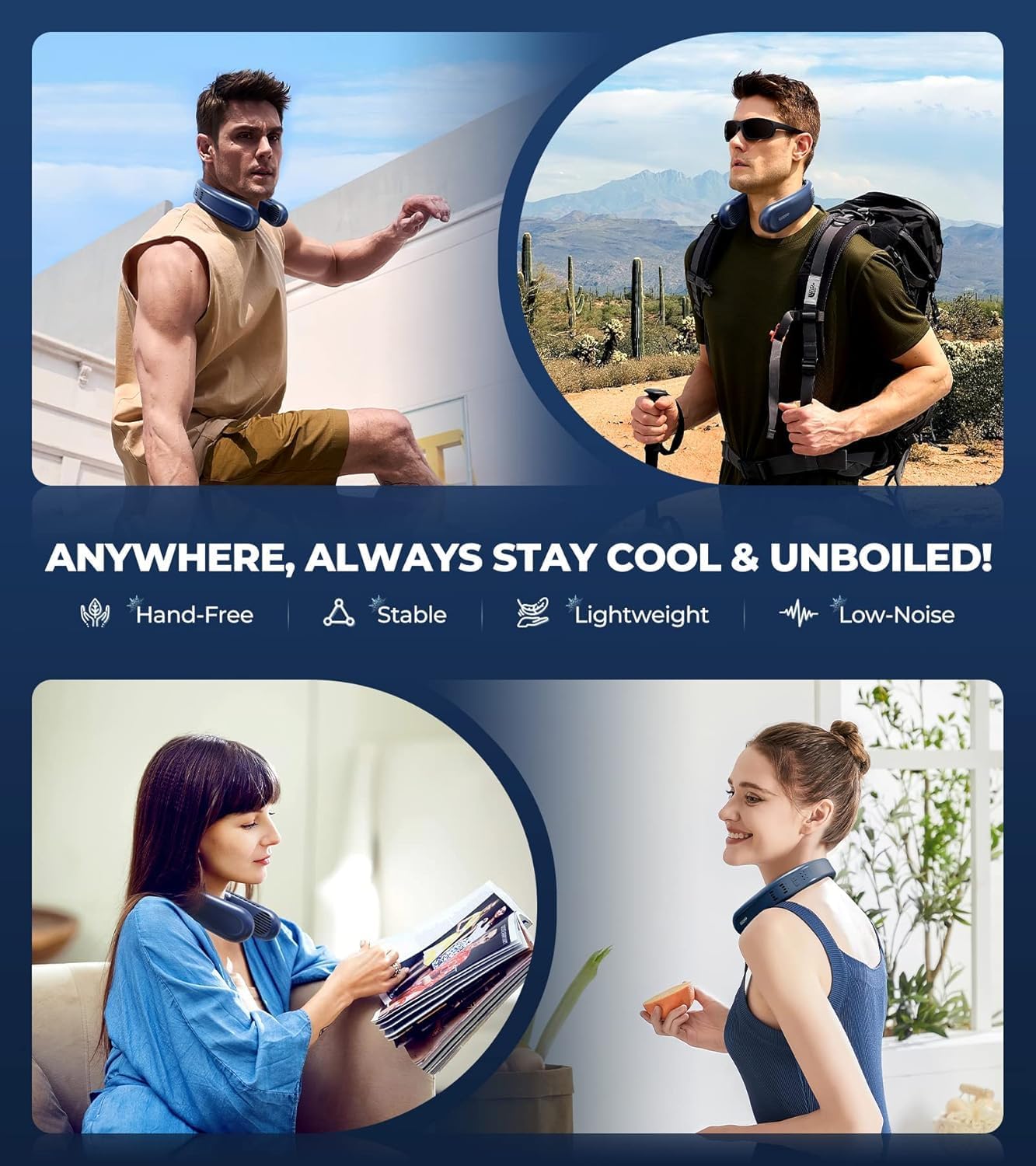 SKY-TOUCH Portable Neck Fan, Bladeless Personal Fan,7000mAh Battery, 720° Cooling Wearable Quiet Fan, Hands Free USB Rechargeable 5 Speeds, Strong Airflow, Safe Design, for Travel, Outdoors, Hiking