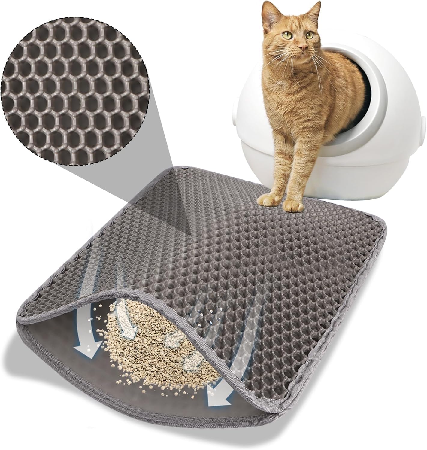 SKY-TOUCH Cat Litter Mat,Cat Litter Tray Mat, Honeycomb Double Layer Design, Urine and Waterproof Material, Washable,Easy to clean, keep clean,60 * 40cm,Grey