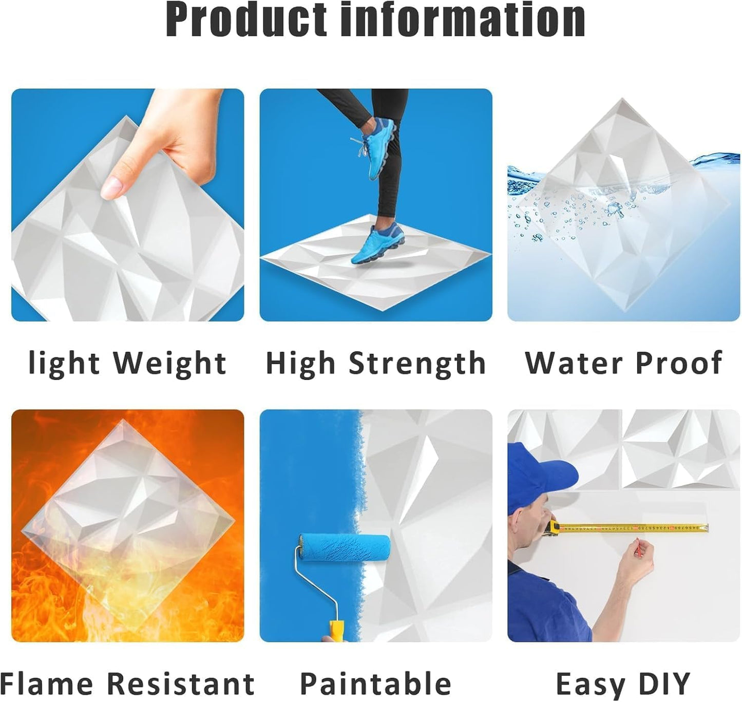 SKY-TOUCH 10PCS 3D Wall Panels, 30x30cm PVC Waterproof Wall Panel Diamond Textured Modern Decor Wall Tiles Accent Wall Panels for Living Room Bedroom Hotel Office, Coving 9.7 Sq.Ft(Matt White)