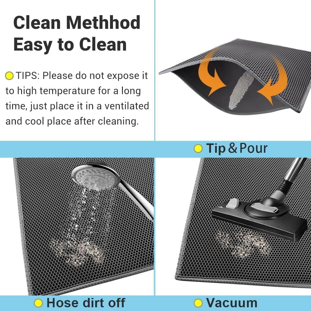 SKY-TOUCH Cat Litter Mat,Cat Litter Tray Mat, Honeycomb Double Layer Design, Urine and Waterproof Material, Washable,Easy to clean, keep clean,60 * 40cm,Grey