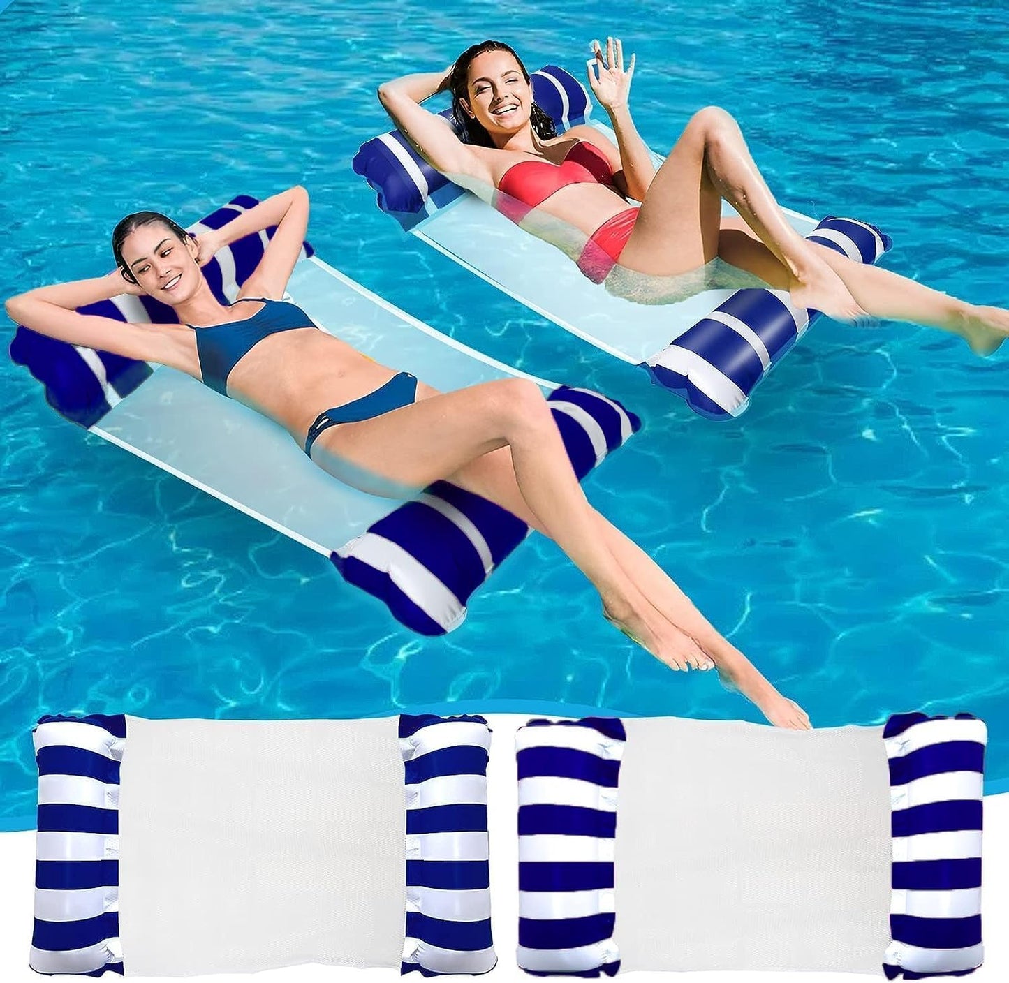 SKY-TOUCH Inflatable Pool Float, 1 Pack Meegoo Inflatable Water Hammock for Adults, Portable Water Hammock with Bottom Mesh for Vacation Fun and Rest, Water Lounge,(With air pump)Dark Blue,120 * 70cm