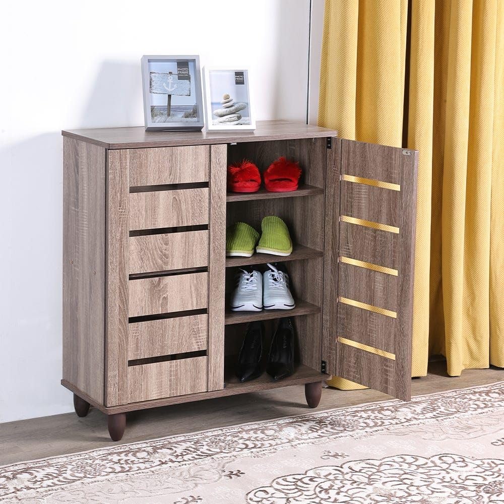 SKY-TOUCH 4 Tier Shoe Storage Cabinet,Shoe rack with 2 Door for entryway,Modern Design Furniture Shoe Storage Cabinet for Closet, Living Room, Bedroom(L76xW33xH86 cm)