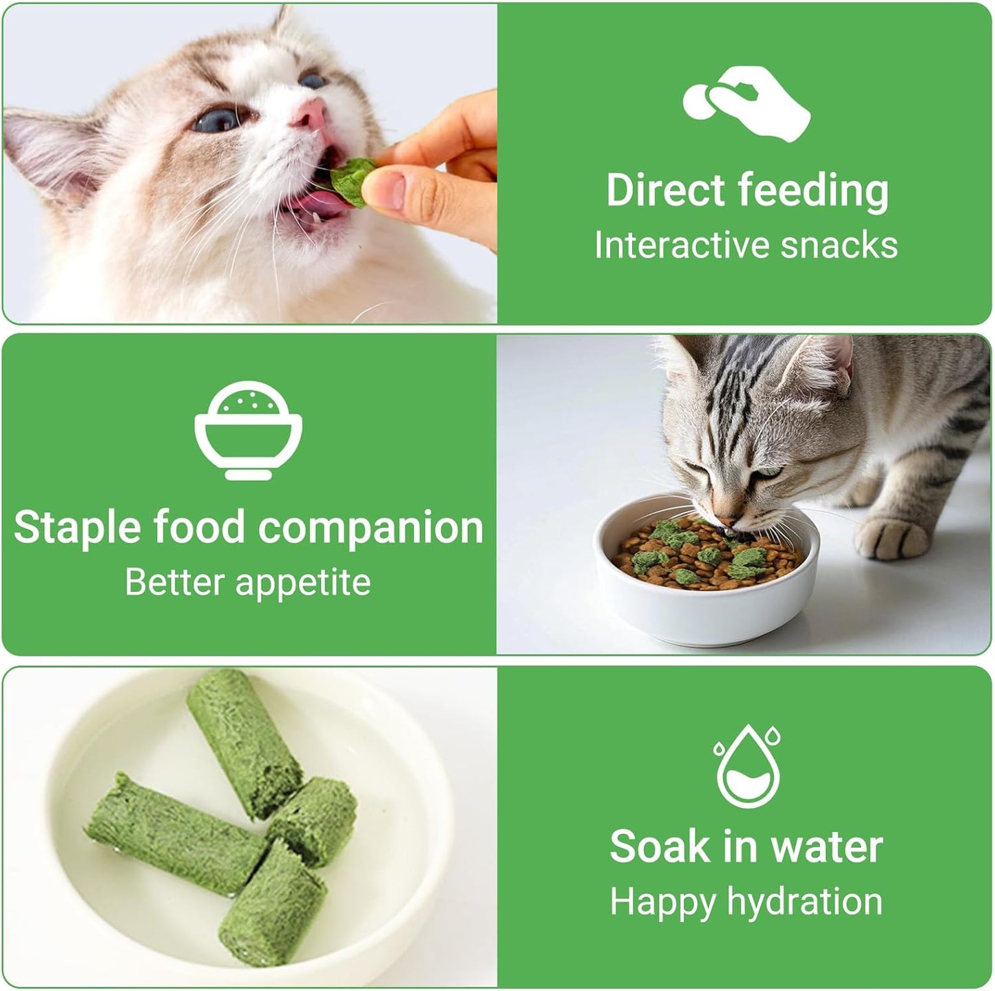 SKY-TOUCH 16 Pieces Cat Grass Treats for Cats, Edible Cat Chew Sticks Toys, Natural Dried Treats Snacks for Hairball Removal&Teeth Cleaning, Light Green - Increase Appetite,100g
