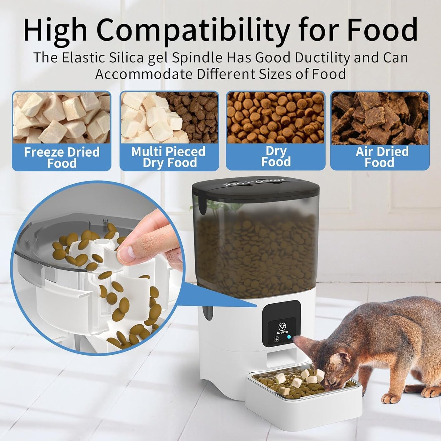 SKY-TOUCH Smart Automatic Cat Feeders: WiFi Pet Feeder with APP Control for Remote Feeding, Detachable for Easy Clean, Automatic Cat Food Dispenser with Alexa,1-30 Meals Per Day for Dog (6L/25Cup)