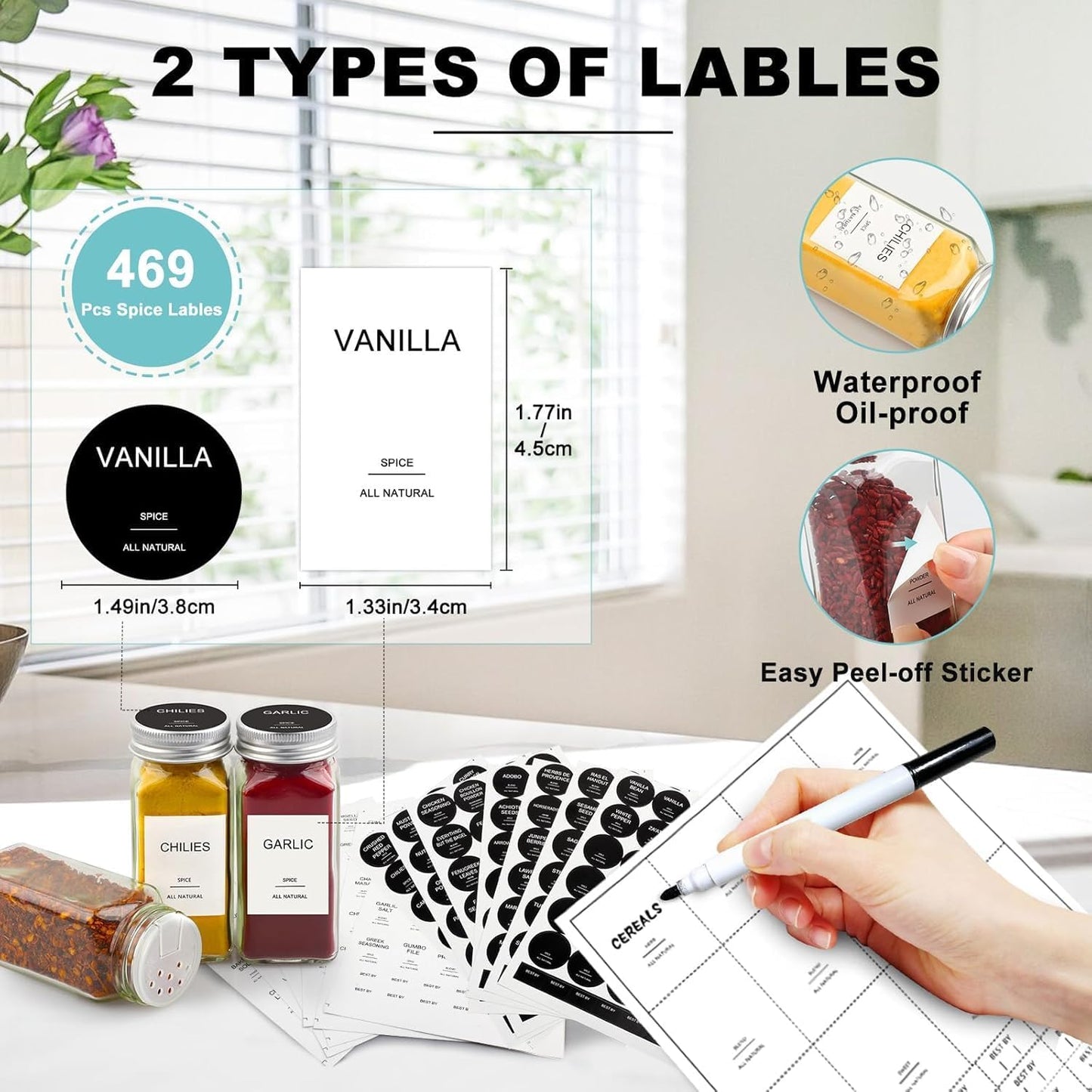 SKY-TOUCH 24 pack Glass Spice Jars with Shaker Lids,Seal Seasoning Jars with Labels for Kitchen,Spice,Cabinet, Drawer,120ml Glass,with Collapsible Funnel and Mark pen