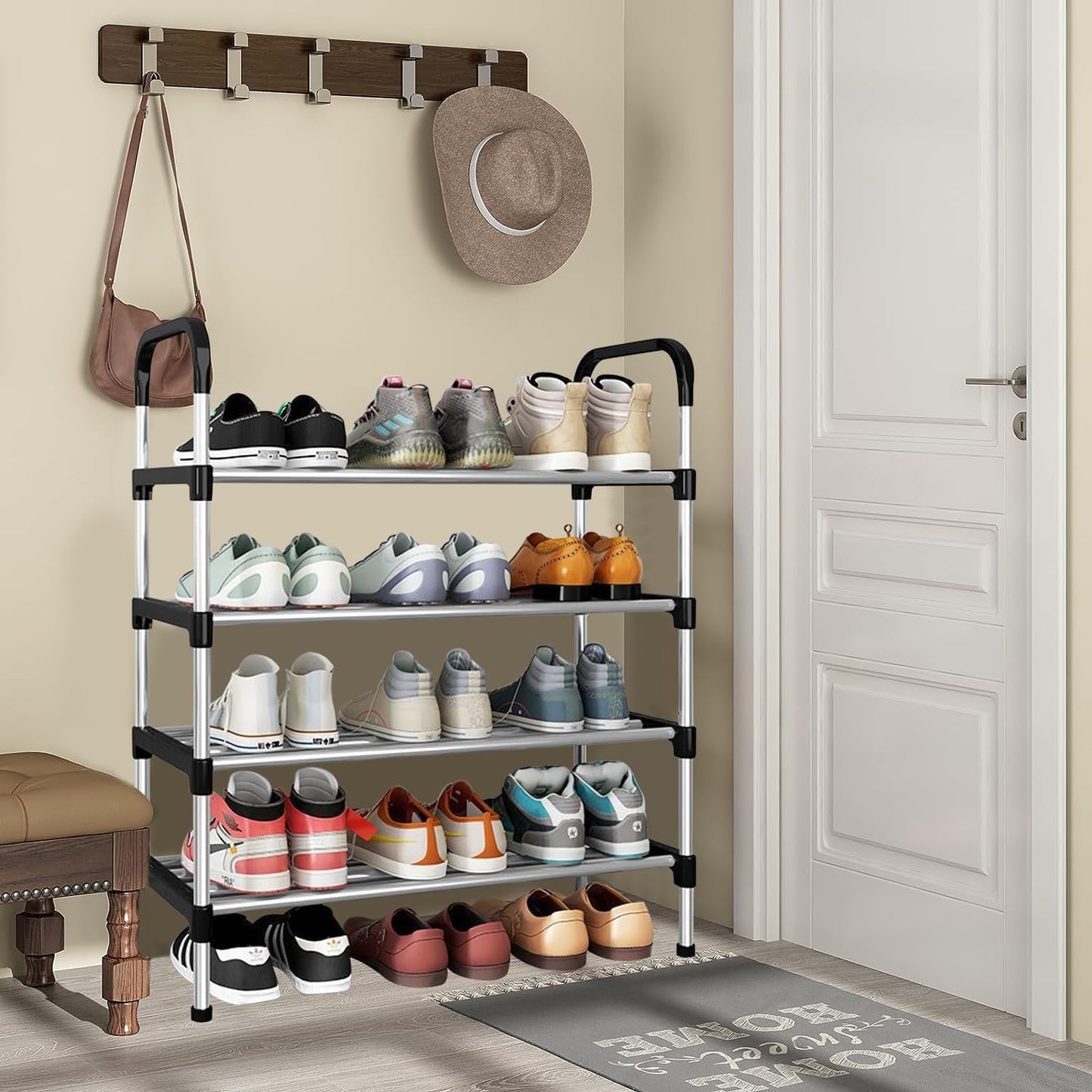 SKY-TOUCH Shoe Rack,Shoes Cabinet Organizer, 5-Tier Shoe Storage with 5 Mesh Shelves,Freestanding Shoe Shelves,for Entryway and Closet,Black,58 * 26 * 95cm