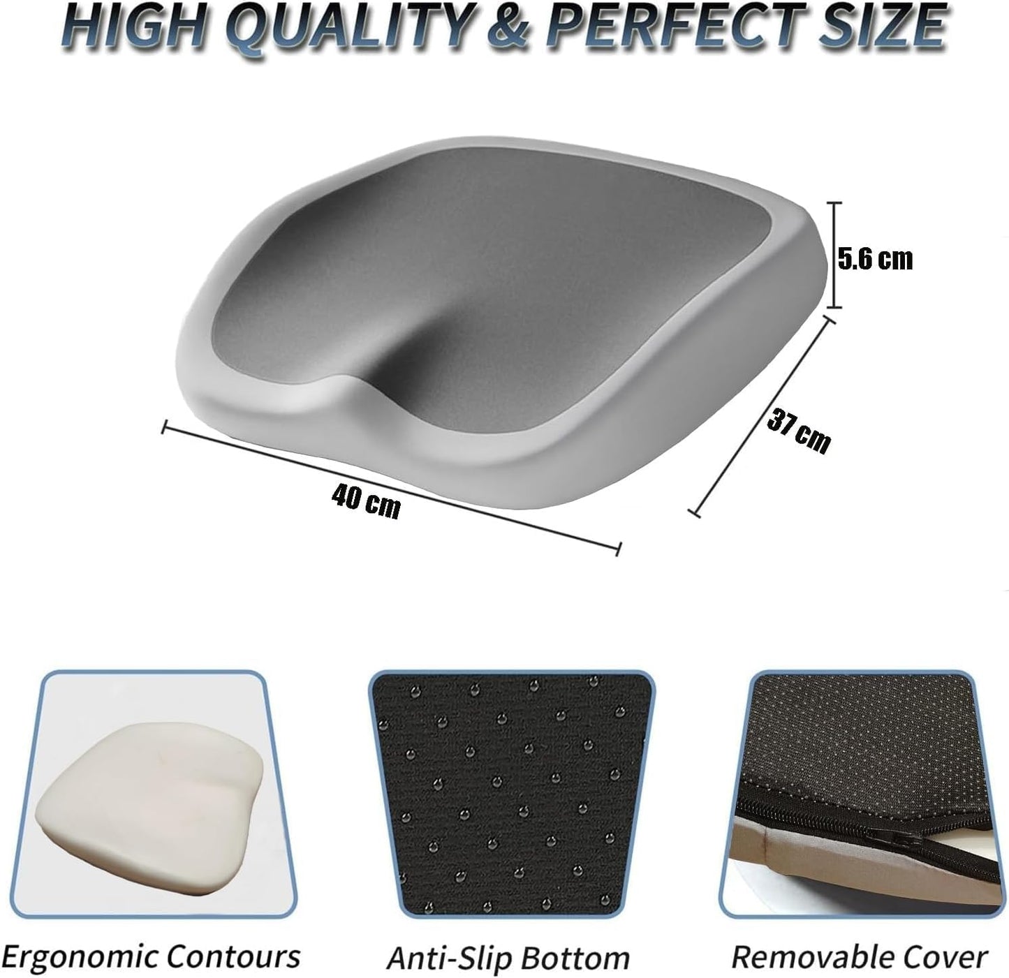 SKY-TOUCH memory foam seat cushion, relieves coccyx, sciatica, back pain, ergonomic seat cushion, suitable for office chairs, cars, office workers, pregnant women (gray)