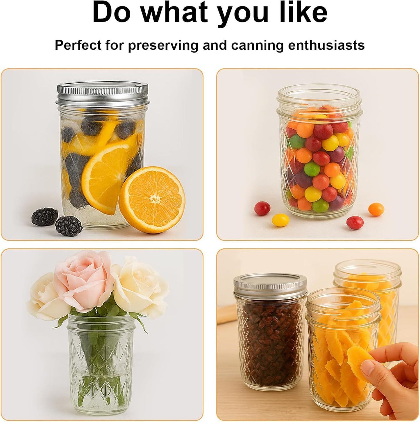 SKY-TOUCH 8 PACK Glass Mason Jars with Metal Lids, 230ml / 7.8oz Airtight Canning Jars, Food Storage Jars for Overnight Oats, Preserving Jam, Pickling, Jelly, Meal Prep, Transparent