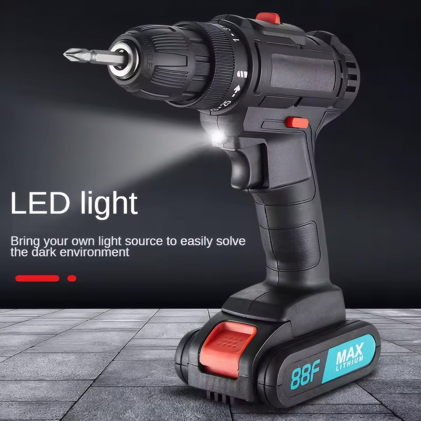 SKY-TOUCH 21V Cordless Drill Set with 2 Batteries, Charger, 28 Accessories and Storage Case, Electric Power Drill Kit with 2 Variable Speed, 25+1 Torque Settings, Forward/Reverse Control, LED Light