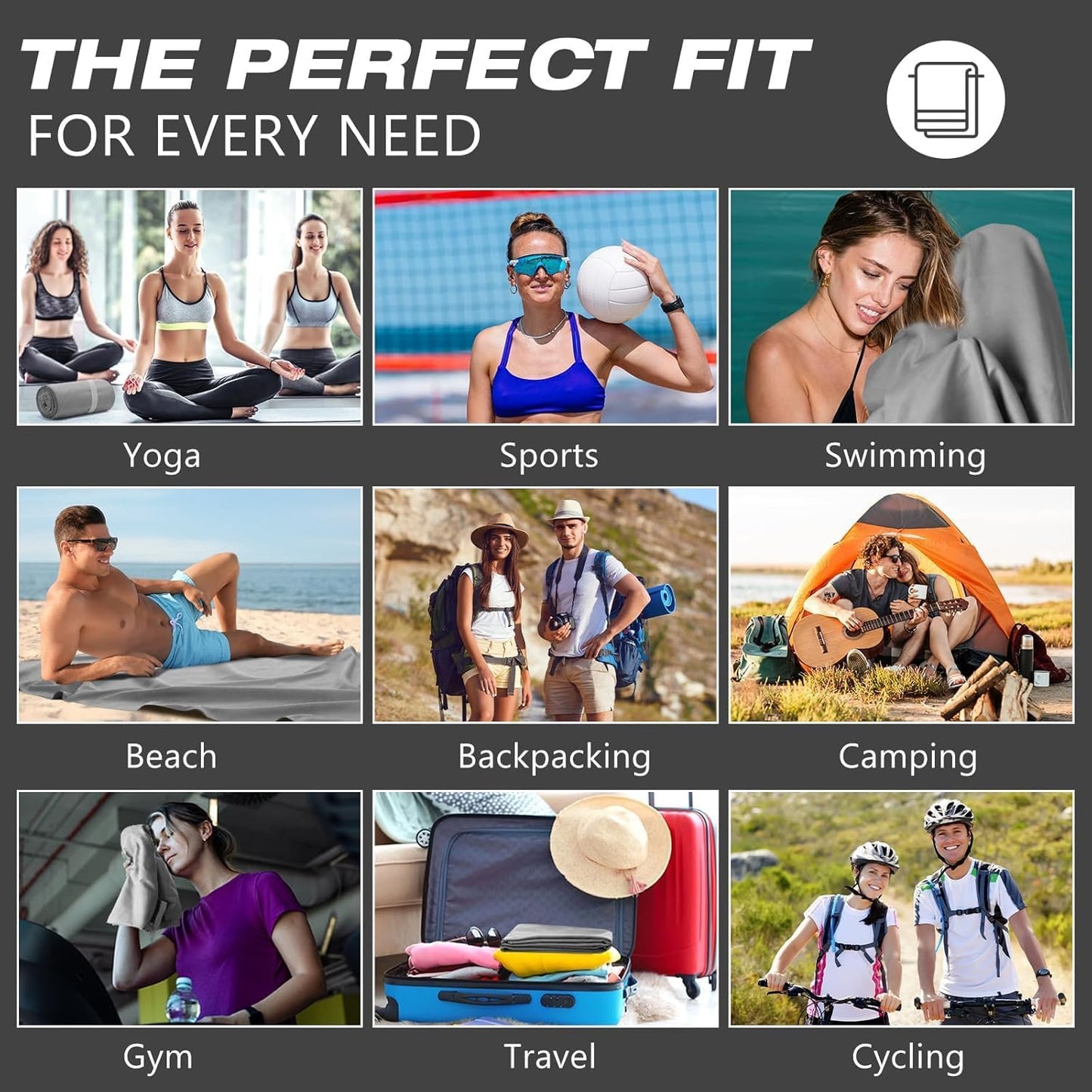 SKY-TOUCH 2 Pack Quick Drying Gym Towel with Carry Bag, Soft Microfiber Lightweight Sport Sweat Towel, Perfect for Beach Gym Yoga Pool Travel Camping Sports Swim, 2 SIZE - 60x124 & 40x60cm