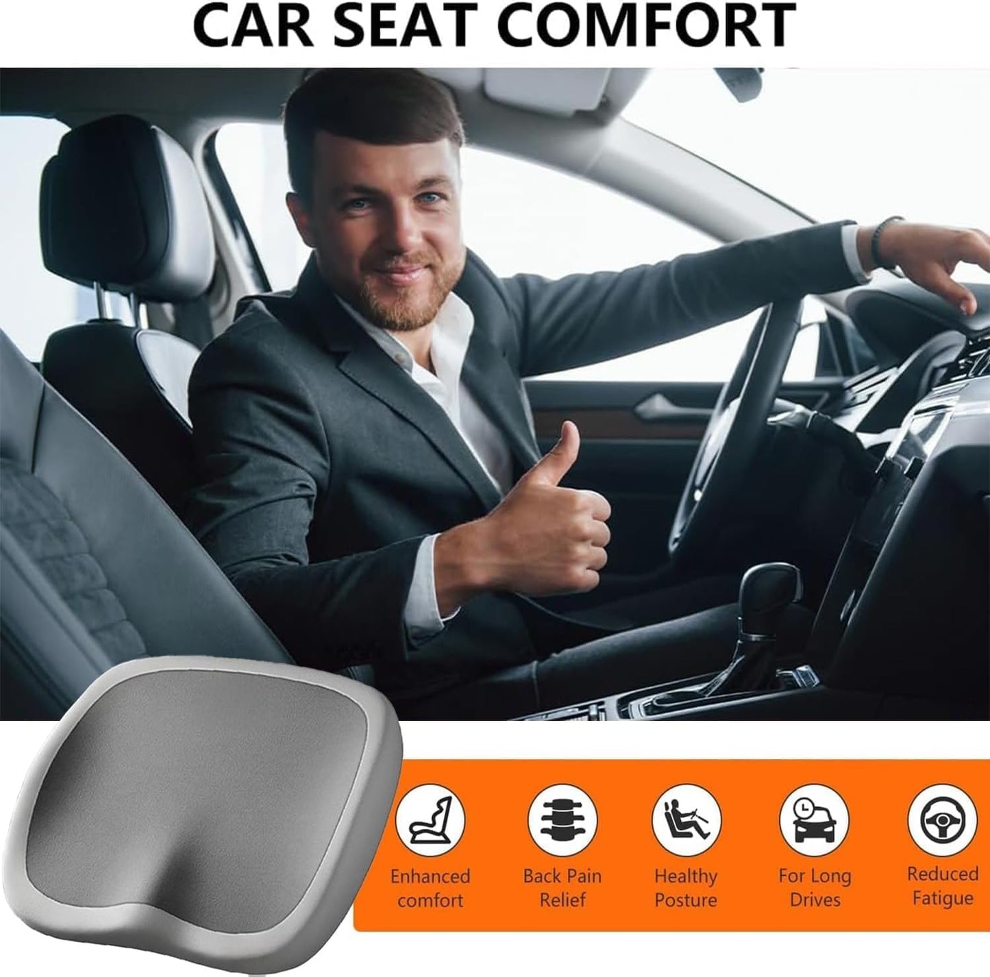 SKY-TOUCH memory foam seat cushion, relieves coccyx, sciatica, back pain, ergonomic seat cushion, suitable for office chairs, cars, office workers, pregnant women (gray)