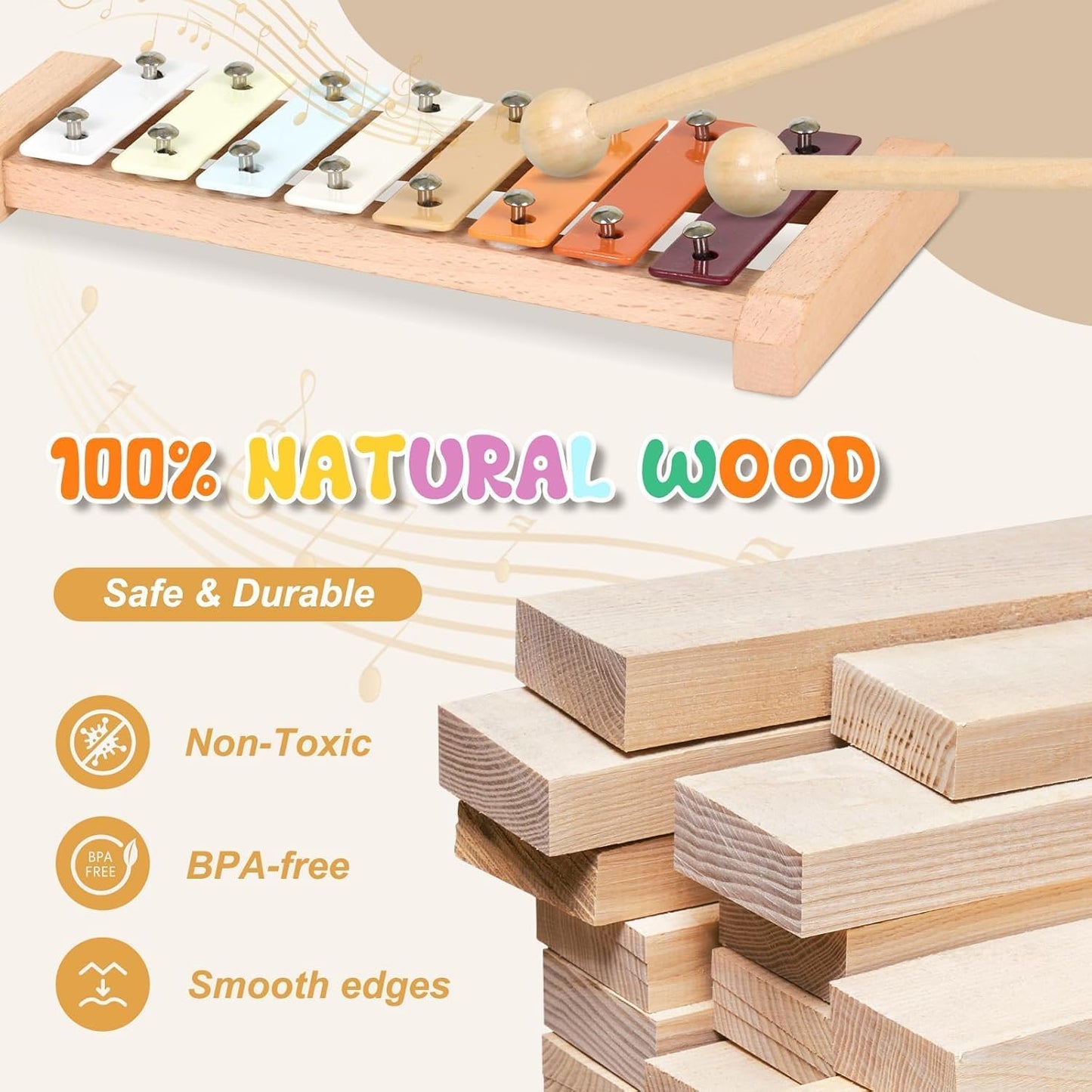 SKY-TOUCH Montessori Wooden Musical Instrument Set, Percussion Baby Xylophone Toy, Children's Birthday Gift, Baby Music Educational Toy, with Storage Bag, Suitable for Children Over 3 Years Old
