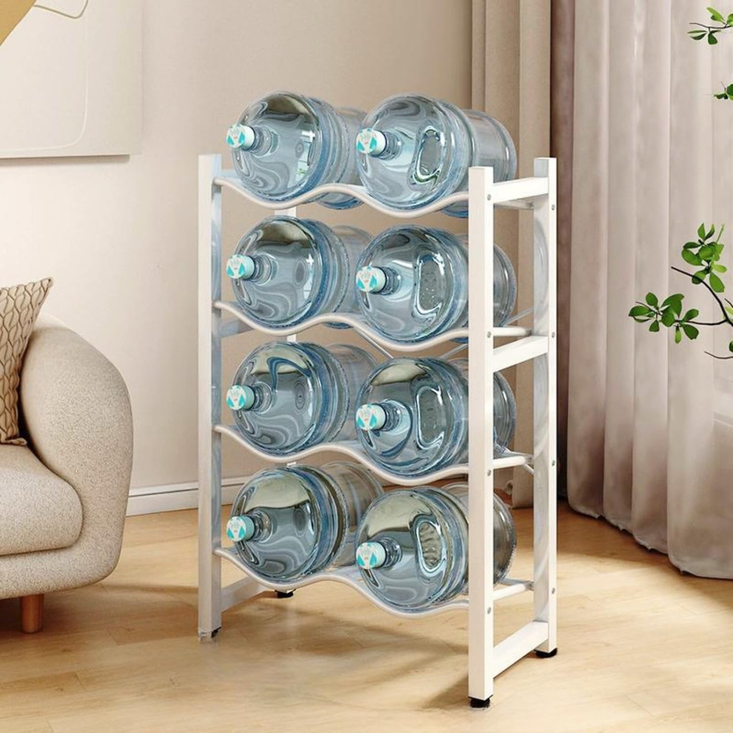 SKY TOUCH Water Bottle Storage Stand 4 Tier, Water Bottle Holder 8 Bottles of 5 Gallons Heavy Duty Water Jug Rack for Kitchen Home and Office Easy To Assemble, White