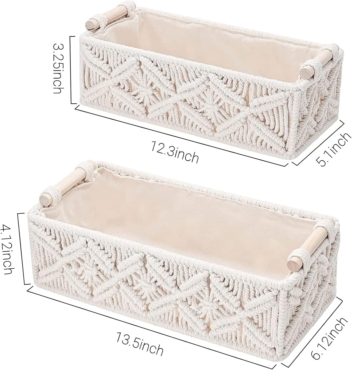 SKY-TOUCH Handwoven Macrame Storage Baskets,Woven Toilet Paper Basket with Handle for Bathroom Countertop, Storage Shelf for Bedroom, Living Room, Home (Ivory)