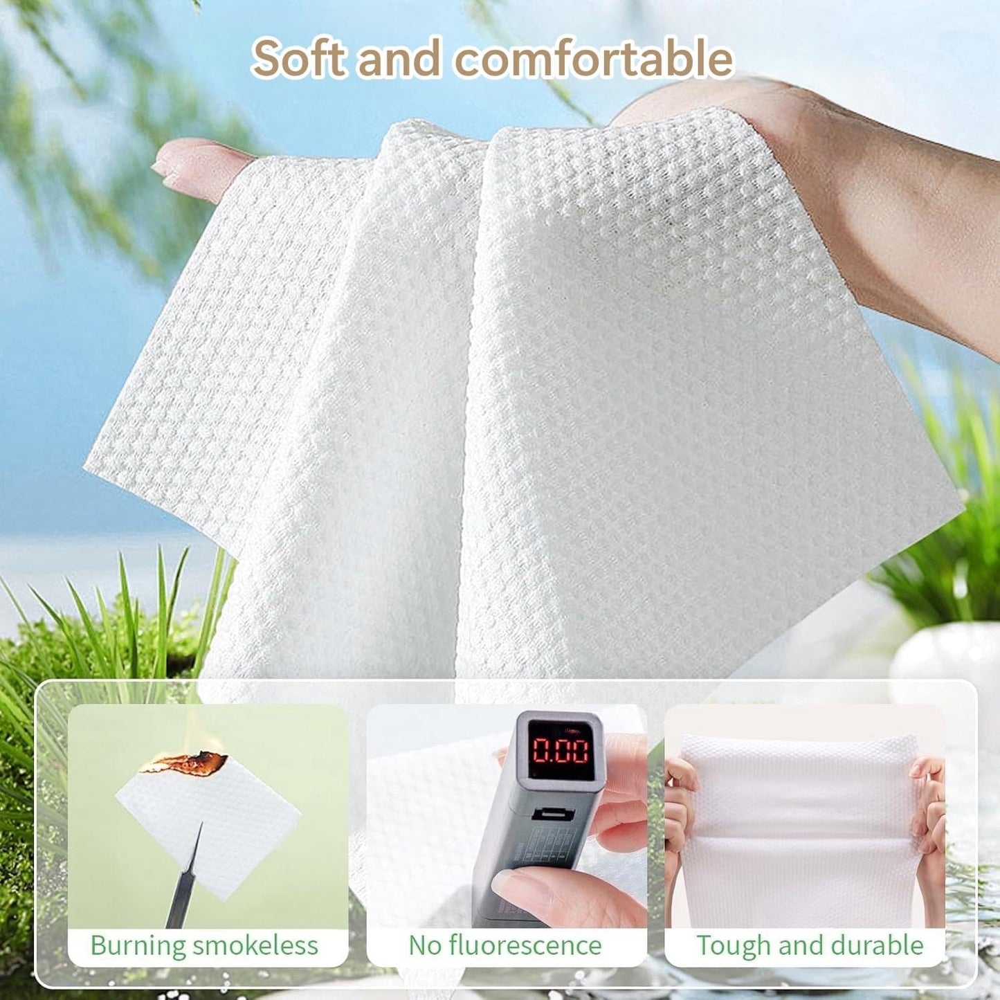 SKY-TOUCH Disposable Face Towels Cotton, Women Soft Clean Cloths for Washing, Face Towelette Lint Free for Cleansing, Skincare and Makeup Remover, Dry Wipes, (1 Pack/50 count)