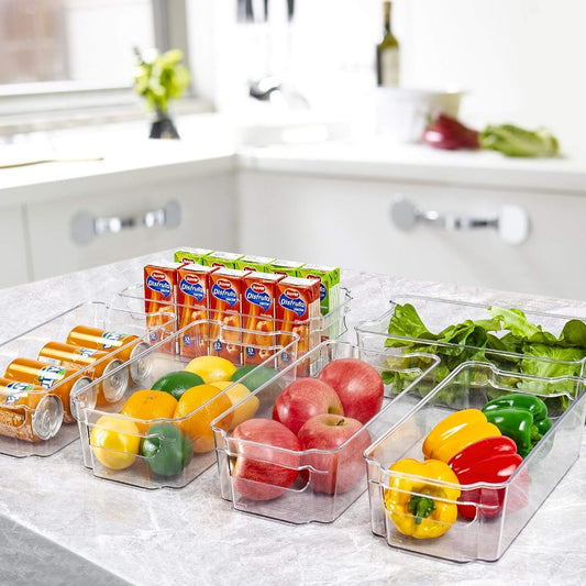 SKY-TOUCH 2pcs Refrigerator Clear Organizer Bins,Clear Plastic Storage Fridge Organizers with Handle for BPA,Fridge, Freezer, Cabinet,Kitchen,Food mPantry Organization & Storage(32x16x9cm)